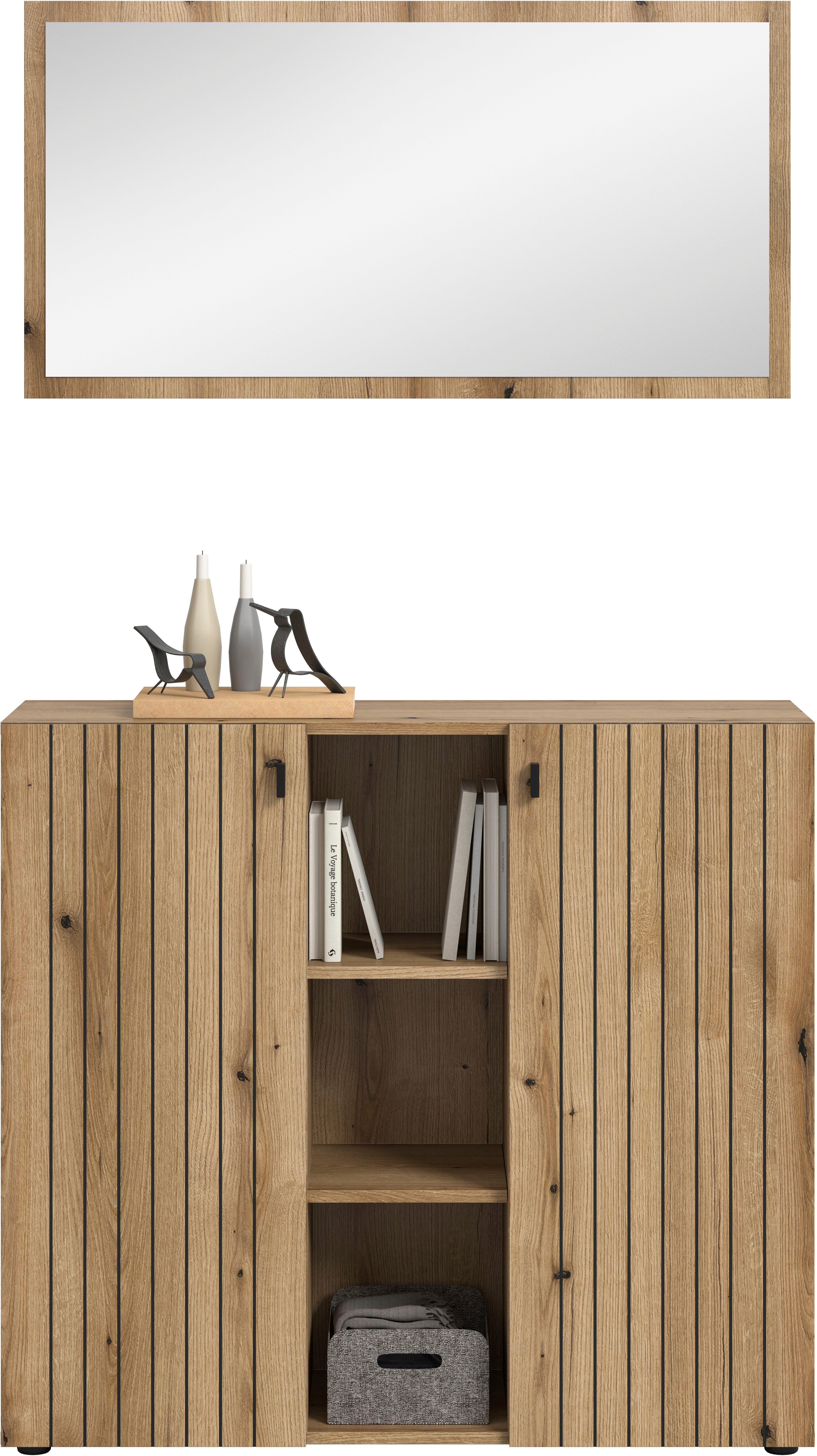 Home affaire Garderoben-Set TATIO, 2-tlg. Garderobenkombination,Breite: 106 cm, Rillenfräsung, (Set, 2-St., Set, best. aus: 1 Spiegel, 1 Schuhkommode), Garderobenkombination, Kombi, Flur-Möbel, Spiegel, Kommode