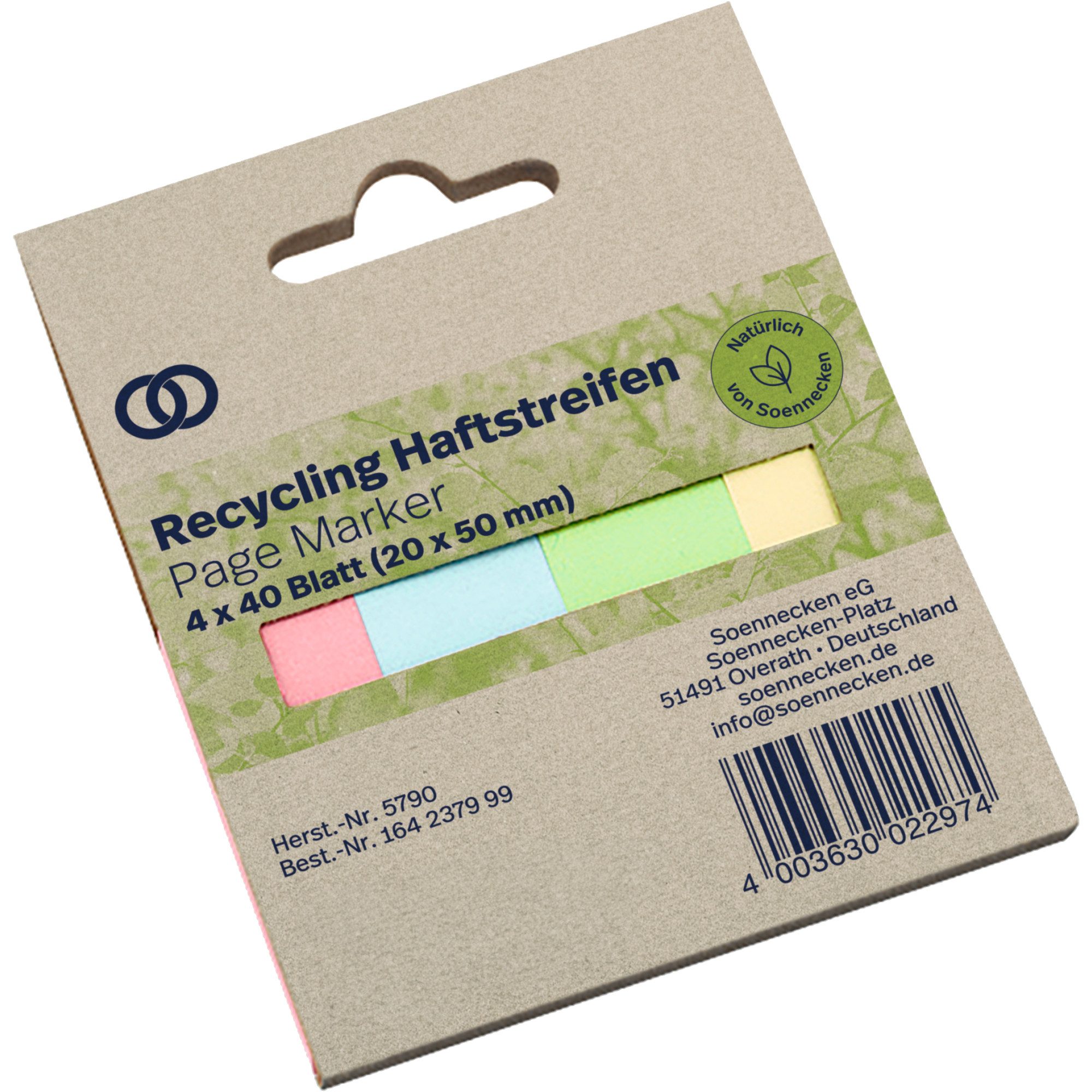 Soennecken Haftnotizblock Haftstreifen oeco RC 5790 20x50mm 40 Blatt sortiert 4 Stück