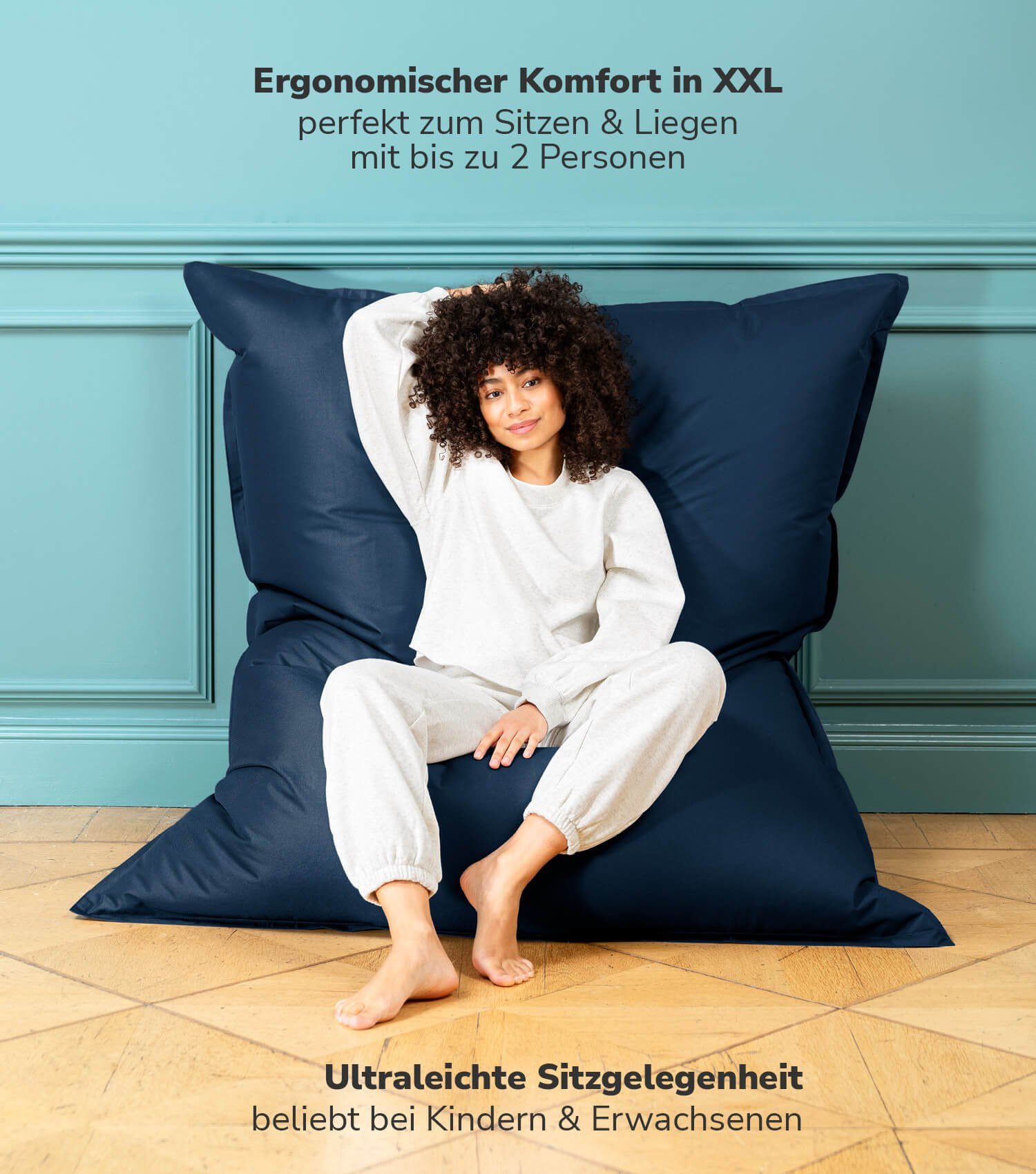 mokebo Sitzsack Der Große (mit Schutzhülle), Bean Bag XXL, Bodenkissen, Riesen Sitzkissen, Liegekissen Dunkelblau