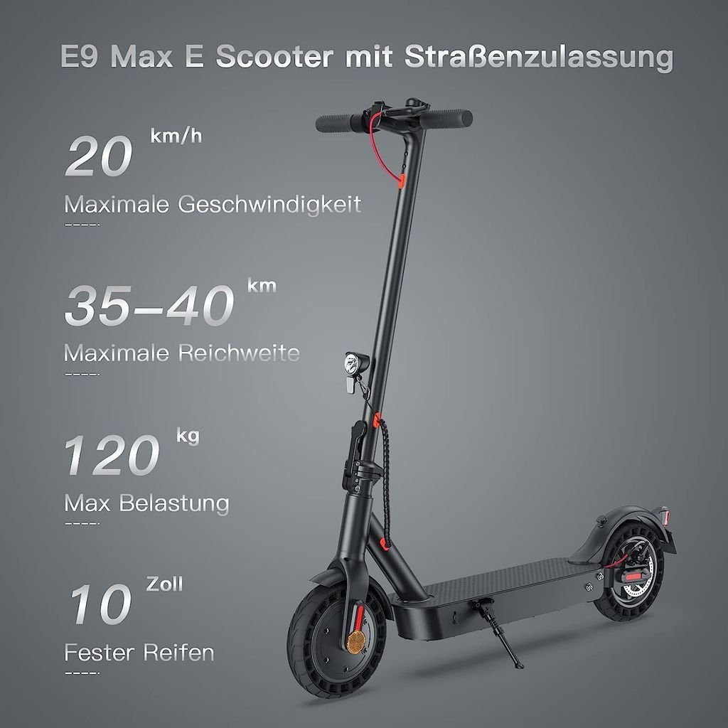 iscooter E-Scooter 10 Zoll E Scooter mit Straßenzulassung, 500 W, mit ABE,  20,00 km/h, 40 KM Reichweite, klappbar, Duales Bremssystem, Belastung bis  120kg