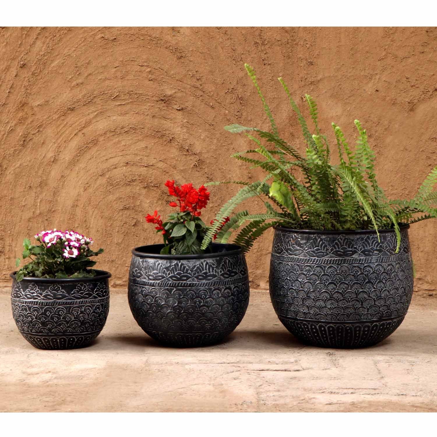 Casa Moro Pflanzkübel Orientalischer Blumentopf Murcia Metall Pflanztopf gehämmert (Boho Chic Übertopf - Pflanzentopf, Einzeln oder im Set, D20, D24, D29 cm), Kunsthandwerk - mit Hammerschlag verziert
