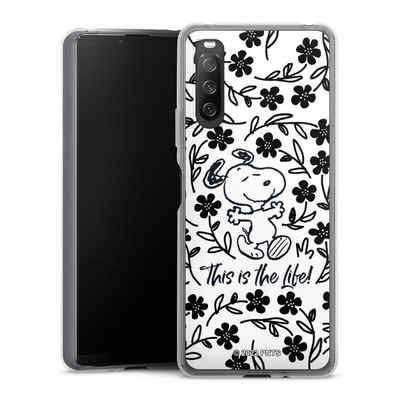 DeinDesign Handyhülle Peanuts Blumen Snoopy Snoopy Black and White This Is The Life, Sony Xperia 10 IV Silikon Hülle Bumper Case Handy Schutzhülle
