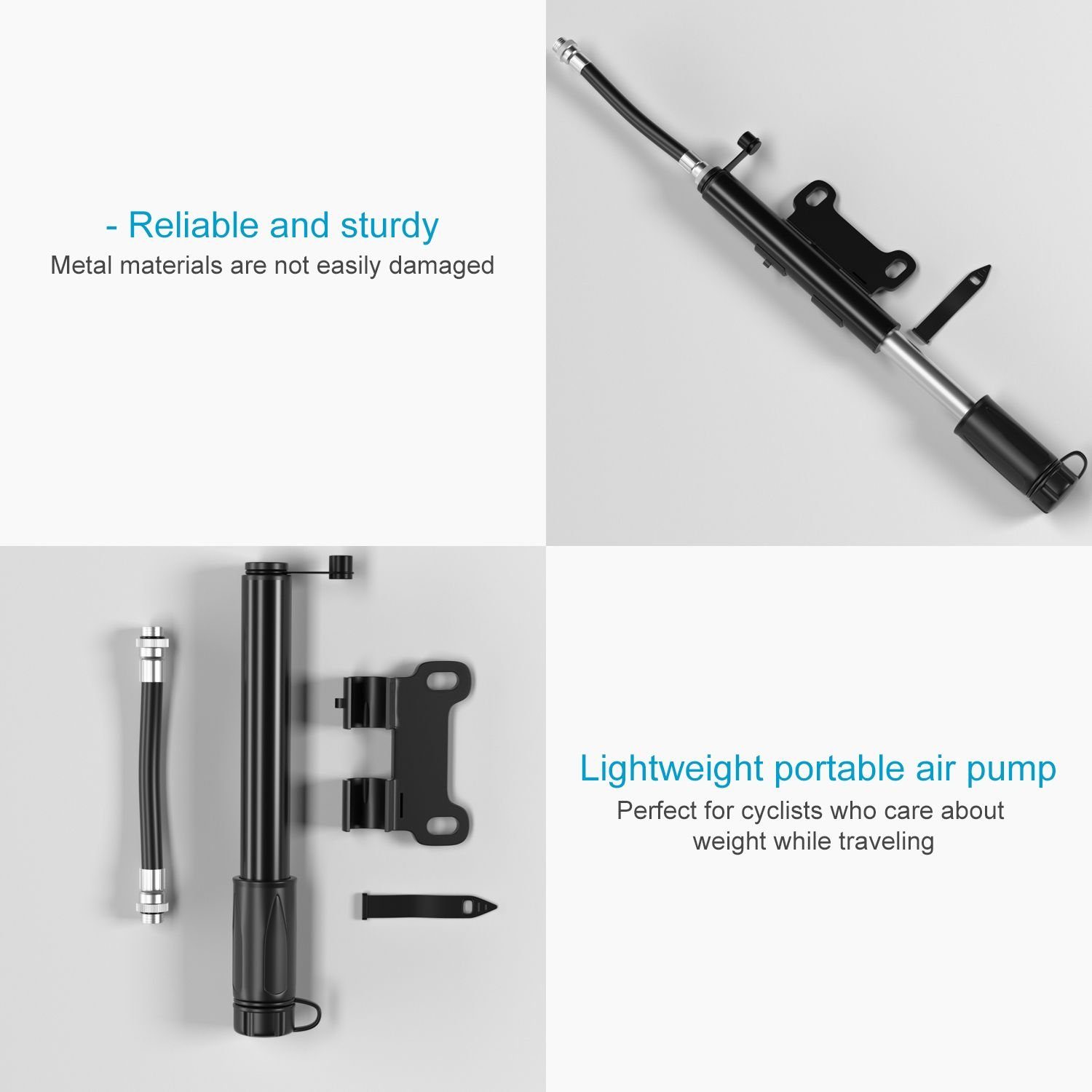 Intirilife Fahrradpumpe (1-tlg), Tragbare Luftpumpe Handpumpe, klein tragbar leicht