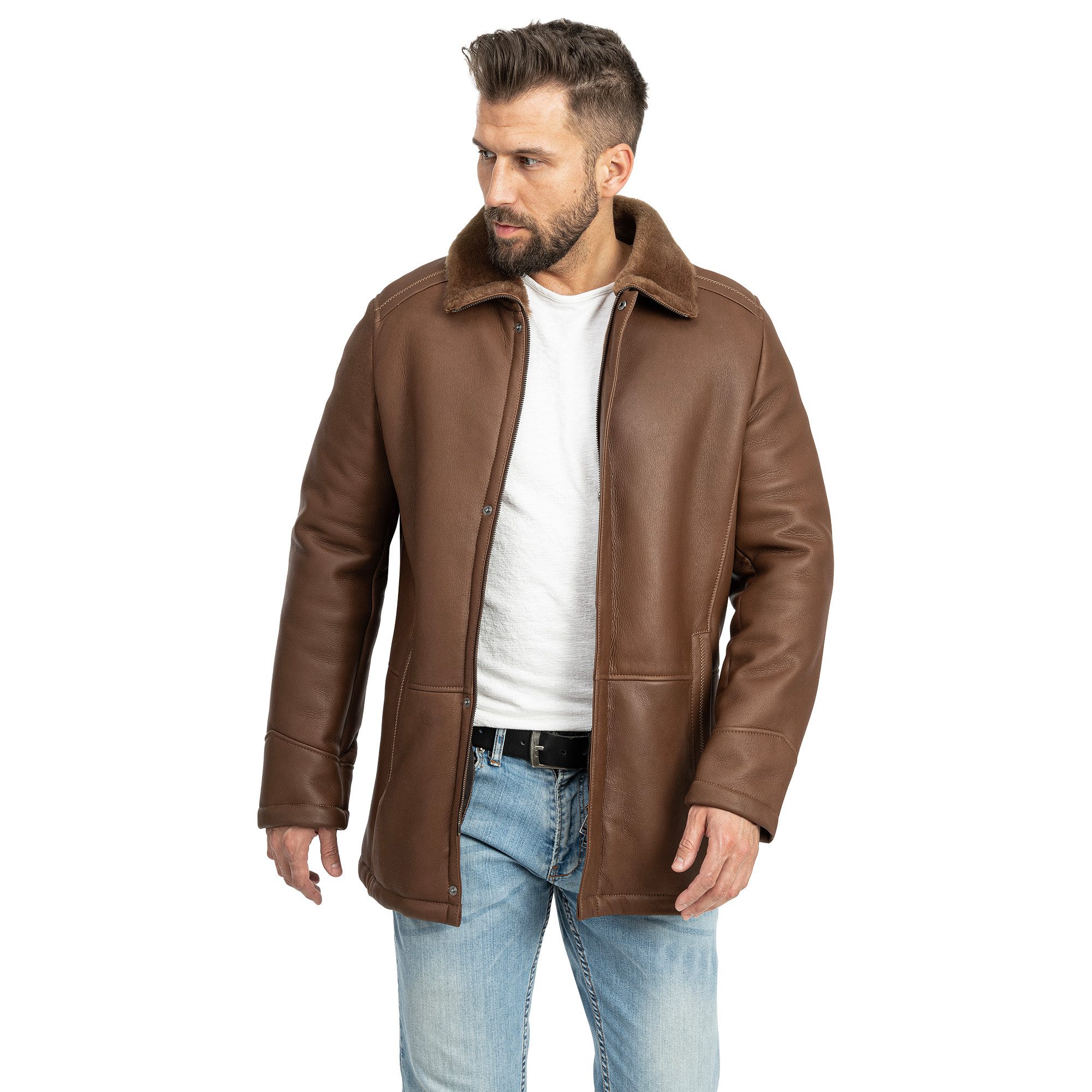 Mouflon Lederjacke 1401 Umlegbare Fellkragen