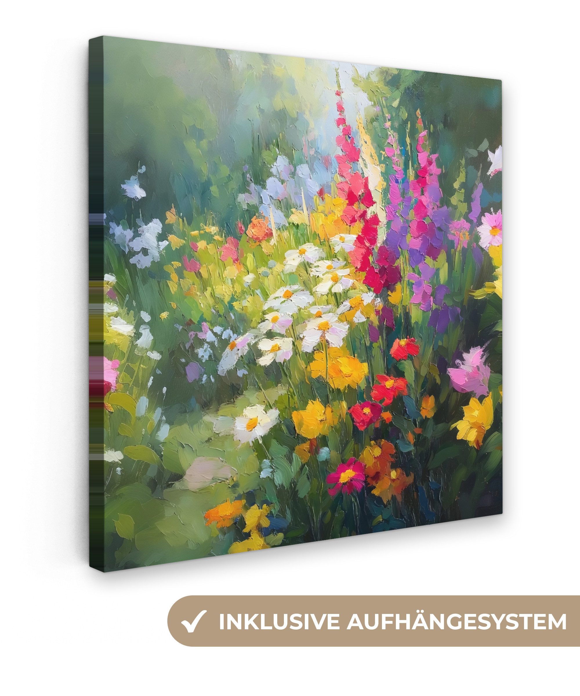 OneMillionCanvasses® Leinwandbild Sommergarten - Atmosphärisch - Blumen, Fotodruck (1 St), Wandbild, Deko Schlafzimmer Wohnzimmer Flur 20x20 cm