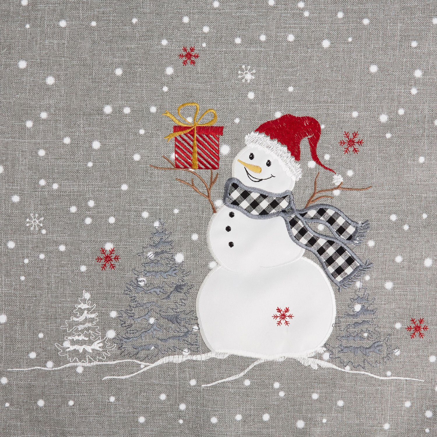 mit Weihnachten, Schneemann bestickt hellgrau Stickerei Winter Tischdecke TextilDepot24