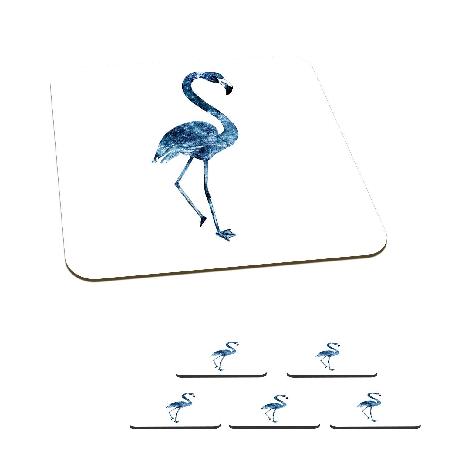 MuchoWow Glasuntersetzer Flamingo - Federn - Blau, Zubehör für Gläser, 6-tlg., Glasuntersetzer, Tischuntersetzer, Korkuntersetzer, Untersetzer, Tasse