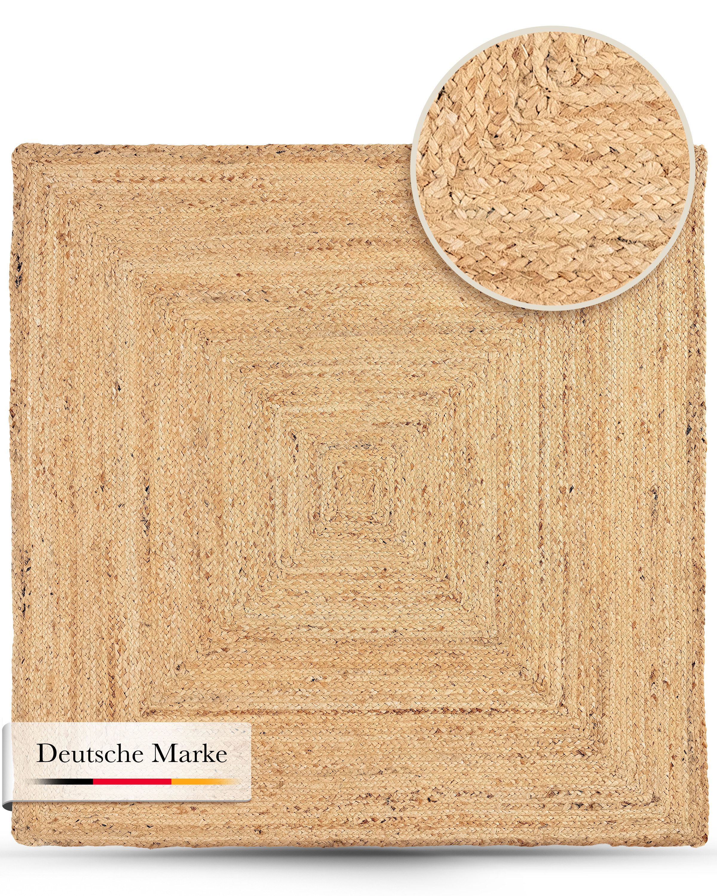 carpetfine Teppich Nele Juteteppich Naturfaser, rechteckig, Höhe: 6 mm, geflochtener Wendeteppich aus 100% Jute, quadratisch und als Läufer