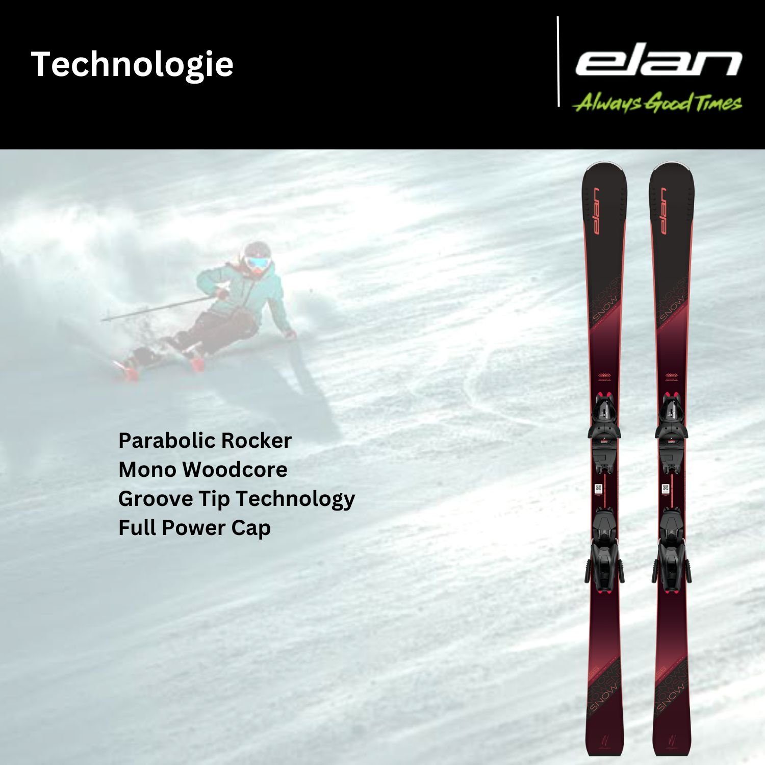 Damenski Rocker EL9.0 Schwarz Ski + Snow / elan Bindung White Ski, Parabolic Elan