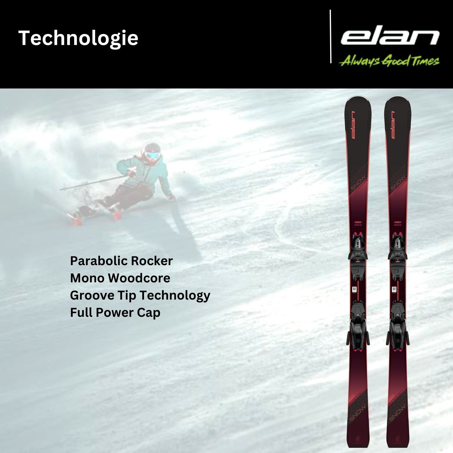 elan Ski, Damenski Ski Elan Snow / White Parabolic Rocker + Bindung EL9.0