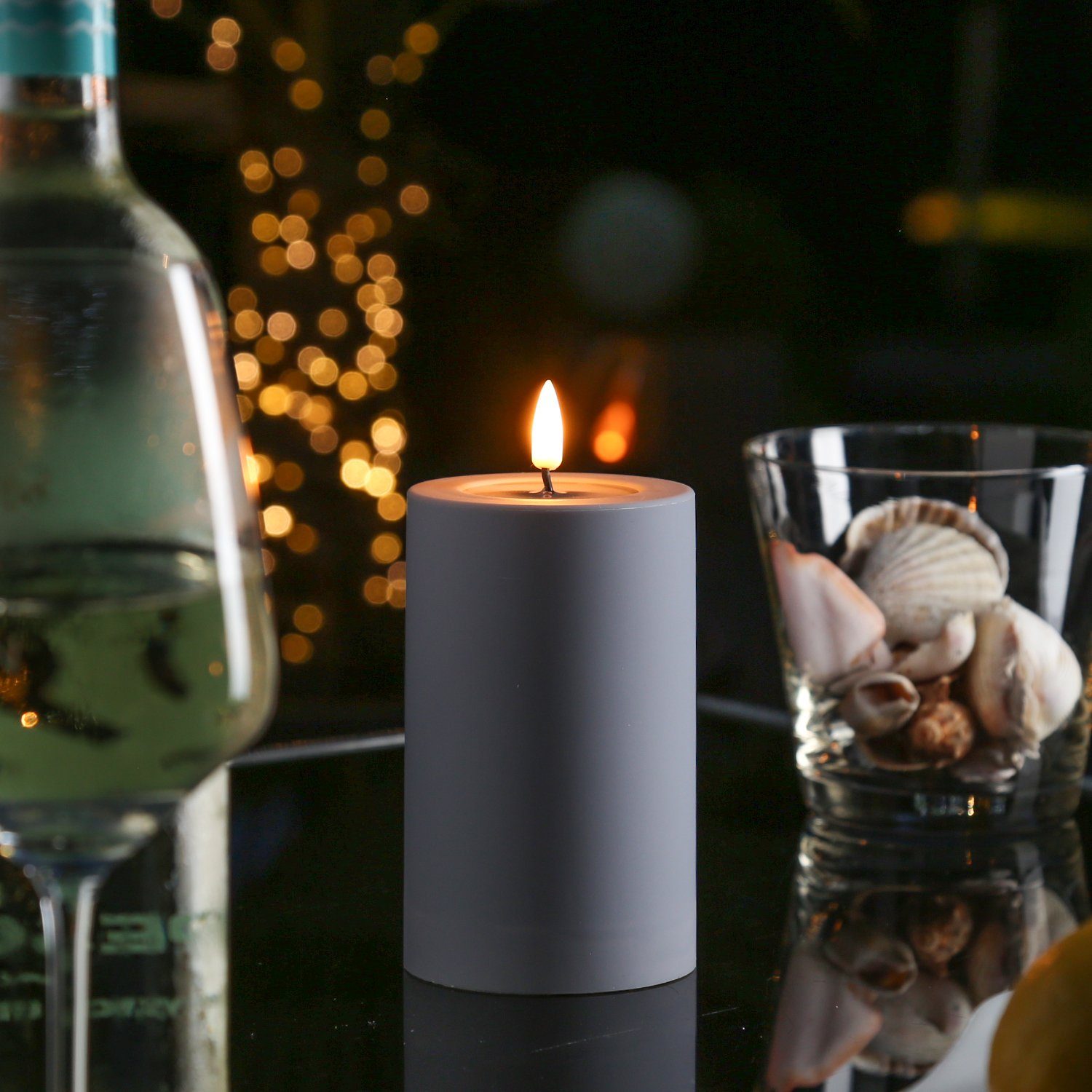 Deluxe Homeart LED-Kerze MIA Deluxe für Außen flackernde Flamme H: 12,5cm D: 7,5cm outdoor grau, LED Classic, warmweiß (2100K bis 3000K)