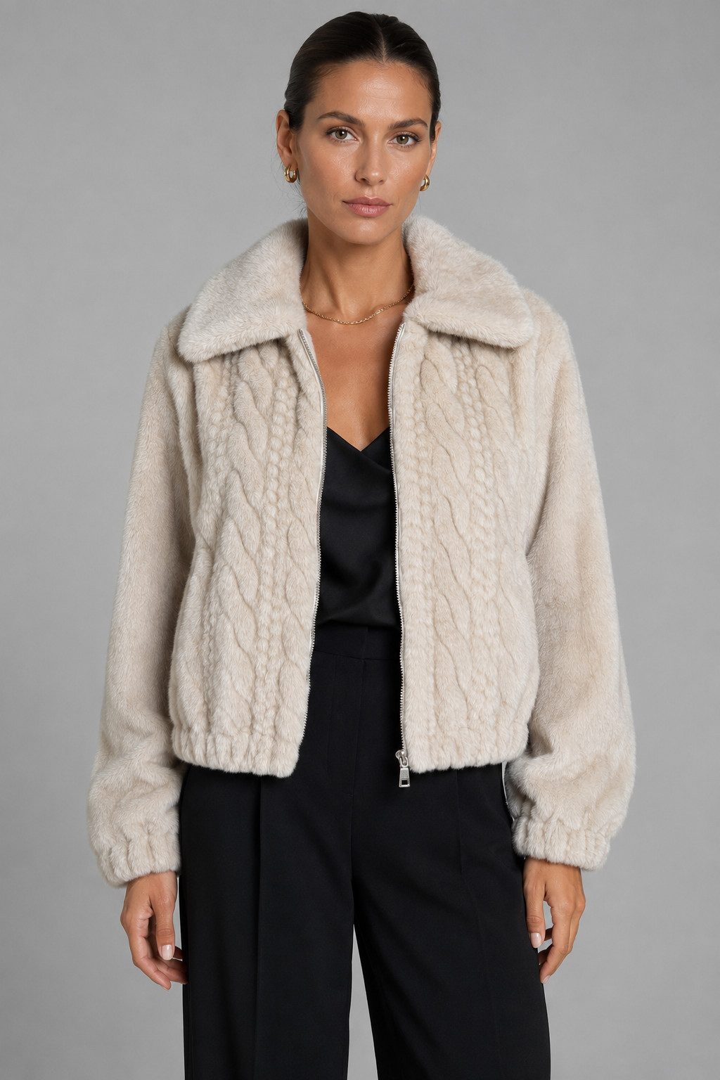 Liu Jo Outdoorjacke GIACCONE SINTETICO - Kunstfelljacke beige mit Zip