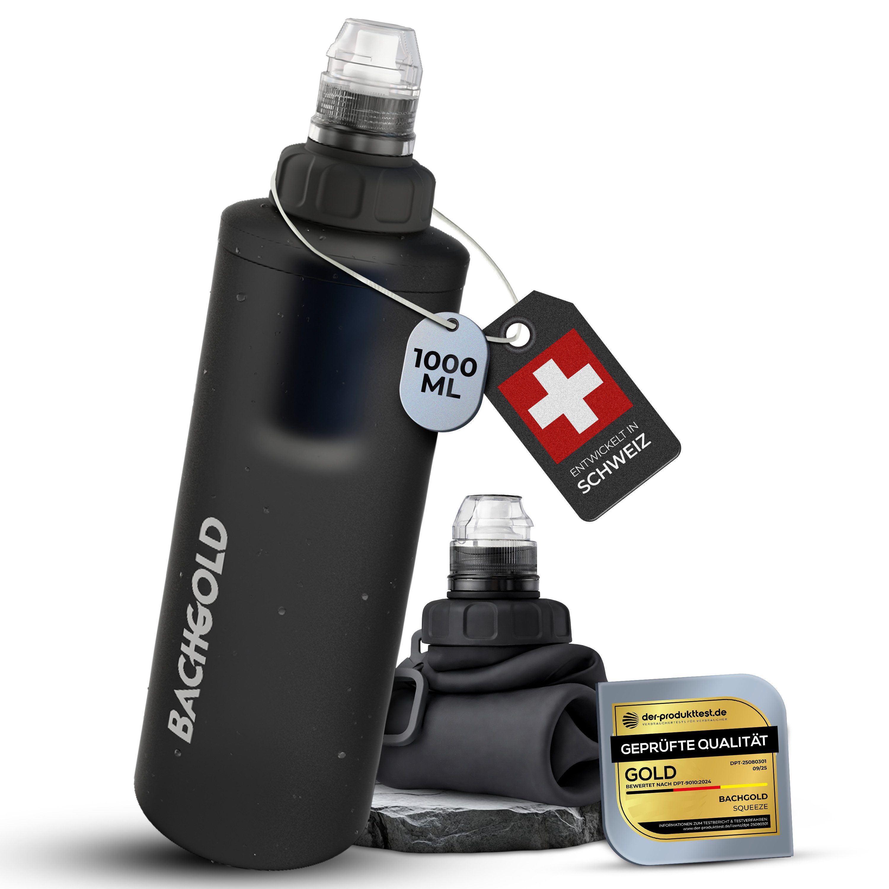 BACHGOLD Wasserfilter Outdoor Squeeze - Ultraleichter Trinkwasserfilter mit Virus-Filtration, Zubehör für Camping, Survival, Notfall, Bushcraft, Filtert Viren, Bakterien & Mikroplastik
