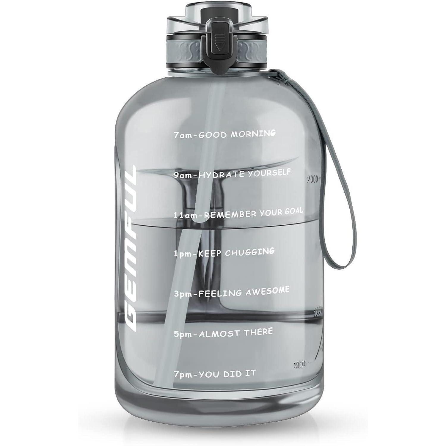 LuxusKollektion Trinkflasche Sport Trinkflasche 3L Zeitmarkierung Strohhalm BPAfrei Grau