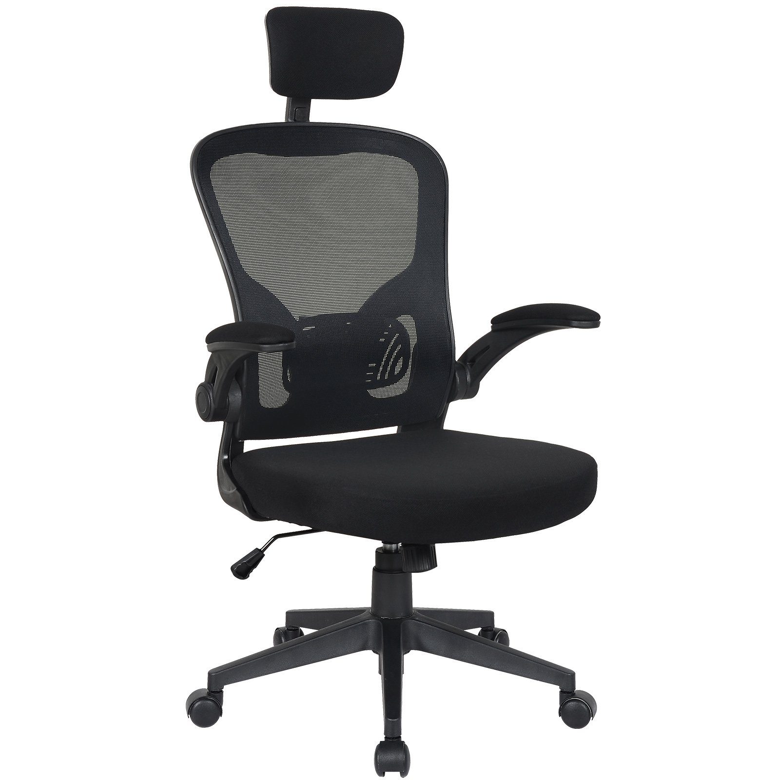 TRISENS Chefsessel Harry (1 Stück), Bürostuhl mit hochgeklappten Armlehnen Home Office Chair in Mesh-Optik Schwarz mit Kopfstütze