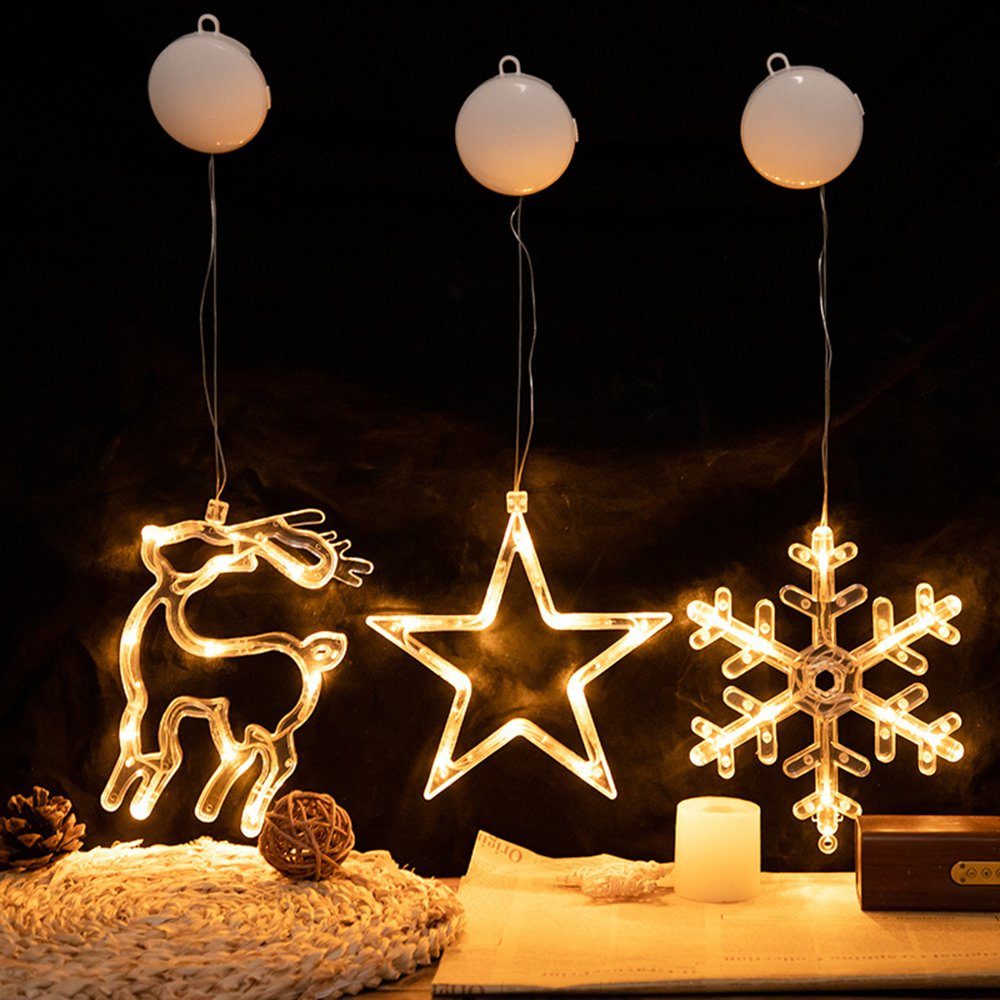 Rosnek Beleuchtetes Fensterbild Weihnachtsbeleuchtung LED Lichtervorhang,  mit Saugnapf,Party Deko, Hakenaufhängung, selbstklebend