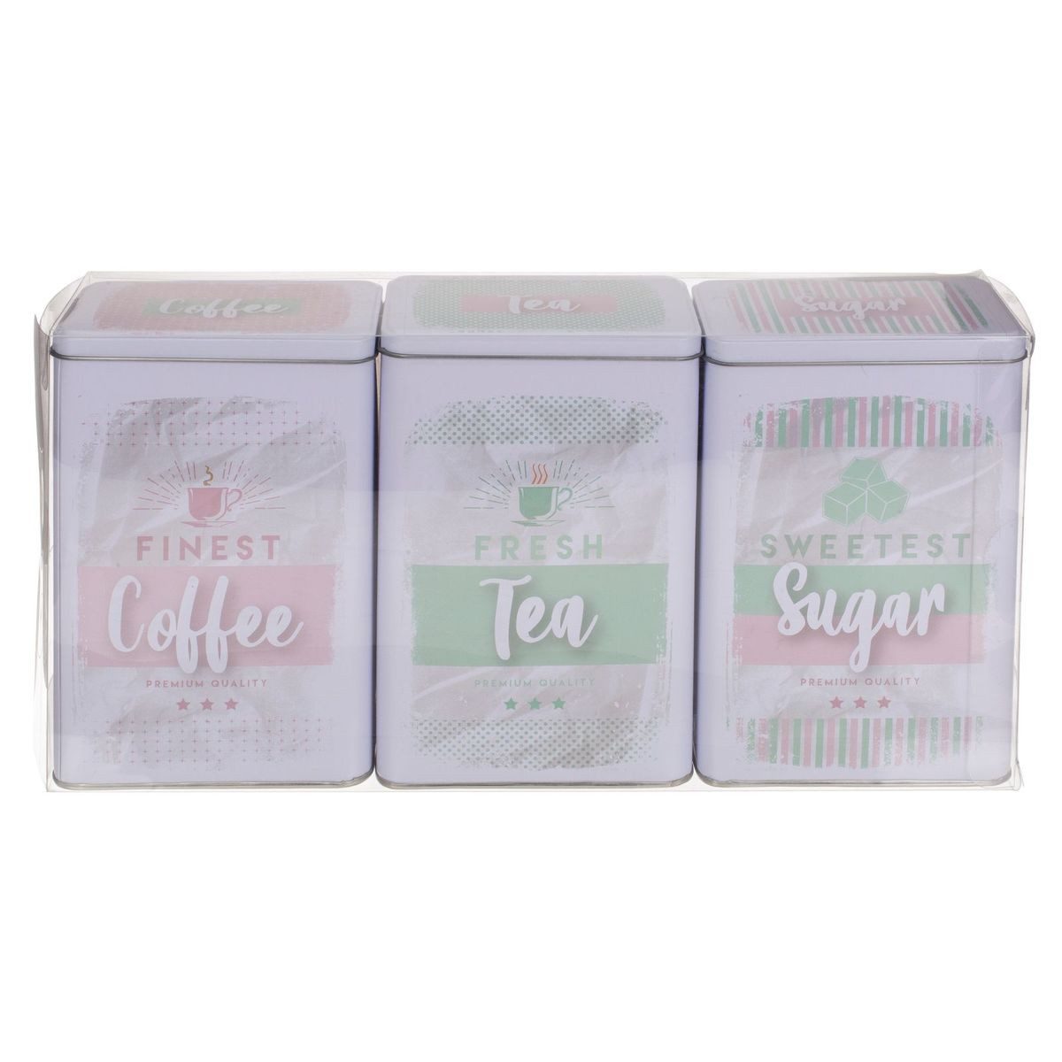 OOTB Vorratsdose Tee- Zucker & Kaffeedosen 3er-Set in Mint-Pink Blechdosen mit Deckel, Metall, dekorativ