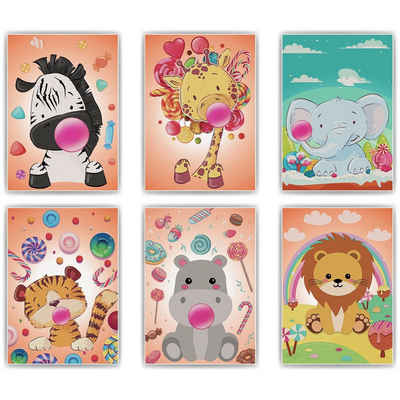 Tigerlino Poster Safari Tiere Kaugummi 6er Set Kinderzimmer Wandbilder Babyzimmer