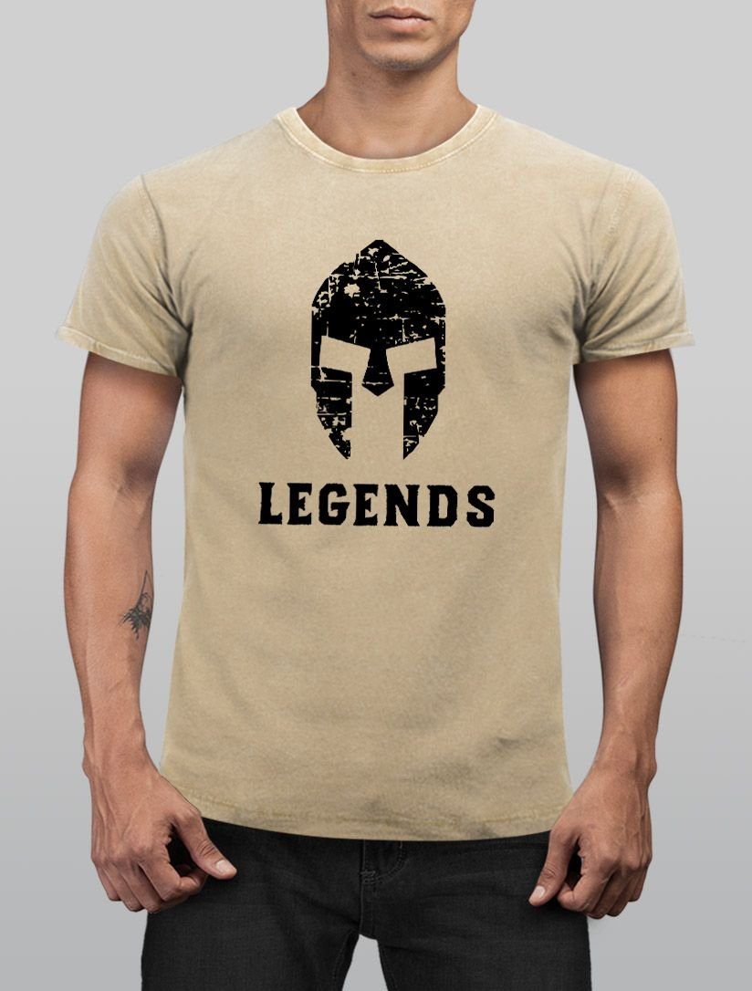 Neverless Print-Shirt Cooles Legends Angesagtes mit Herren Used T-Shirt Look Slim Fit Sparta Print natur Neverless®