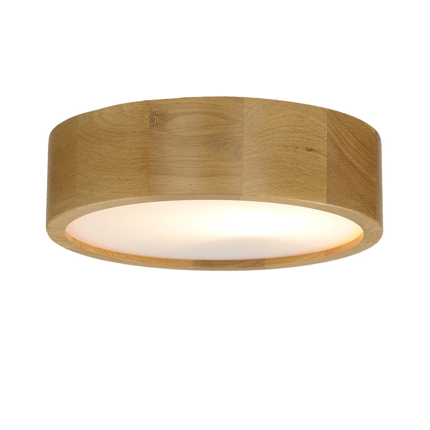 Lampe Eiche Flur cm Glas ARBARO, Deckenlampe ohne 27 Holz Leuchtmittel, Licht-Erlebnisse Deckenleuchte rund Wohnzimmer