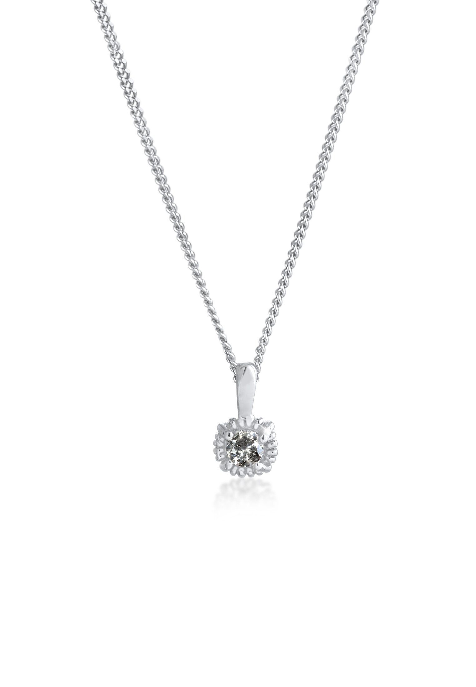 Elli DIAMONDS Kette mit Anhänger Solitär Diamant Salz Pfeffer (0.11 ct) 925 Silber, Diamant