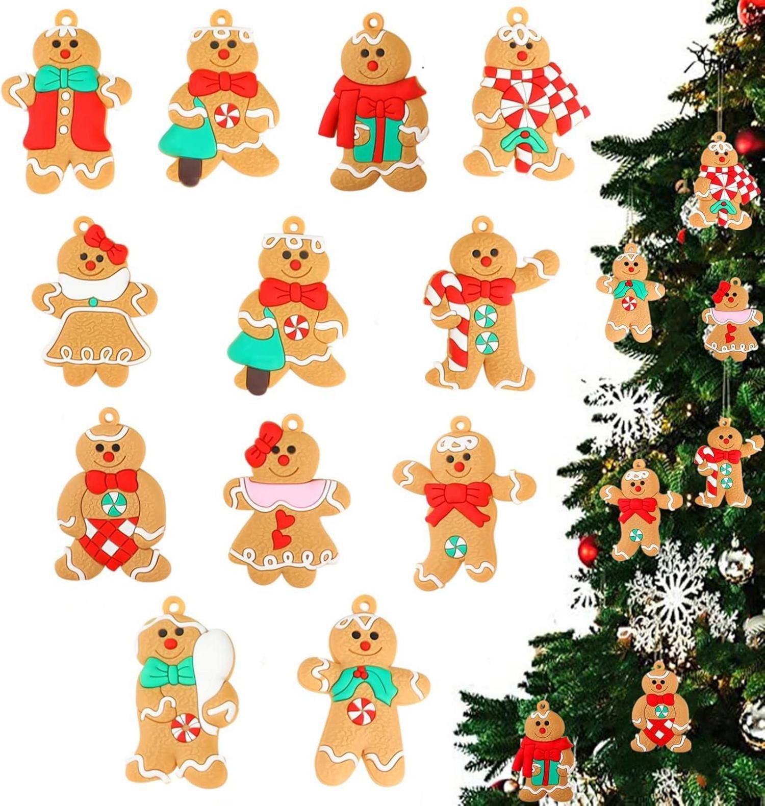Baumbehang Weihnachtsbaumschmuck Lebkuchenmännchen goldener Faden 12er Set