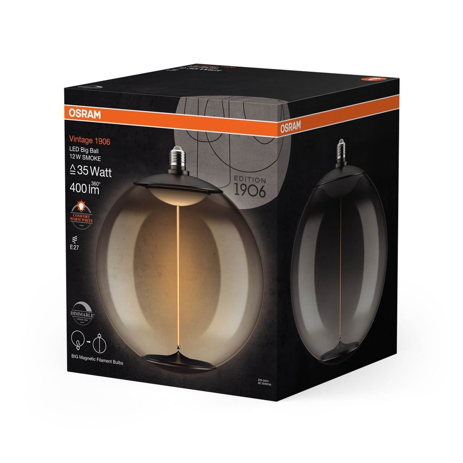 Licht-Erlebnisse LED-Leuchtmittel LAMP, E27, Warmweiß, XXL Lampe E27 Ø 28 cm 1800 K 400 lm Rauchgrau ultra-warmweiß dimmbar