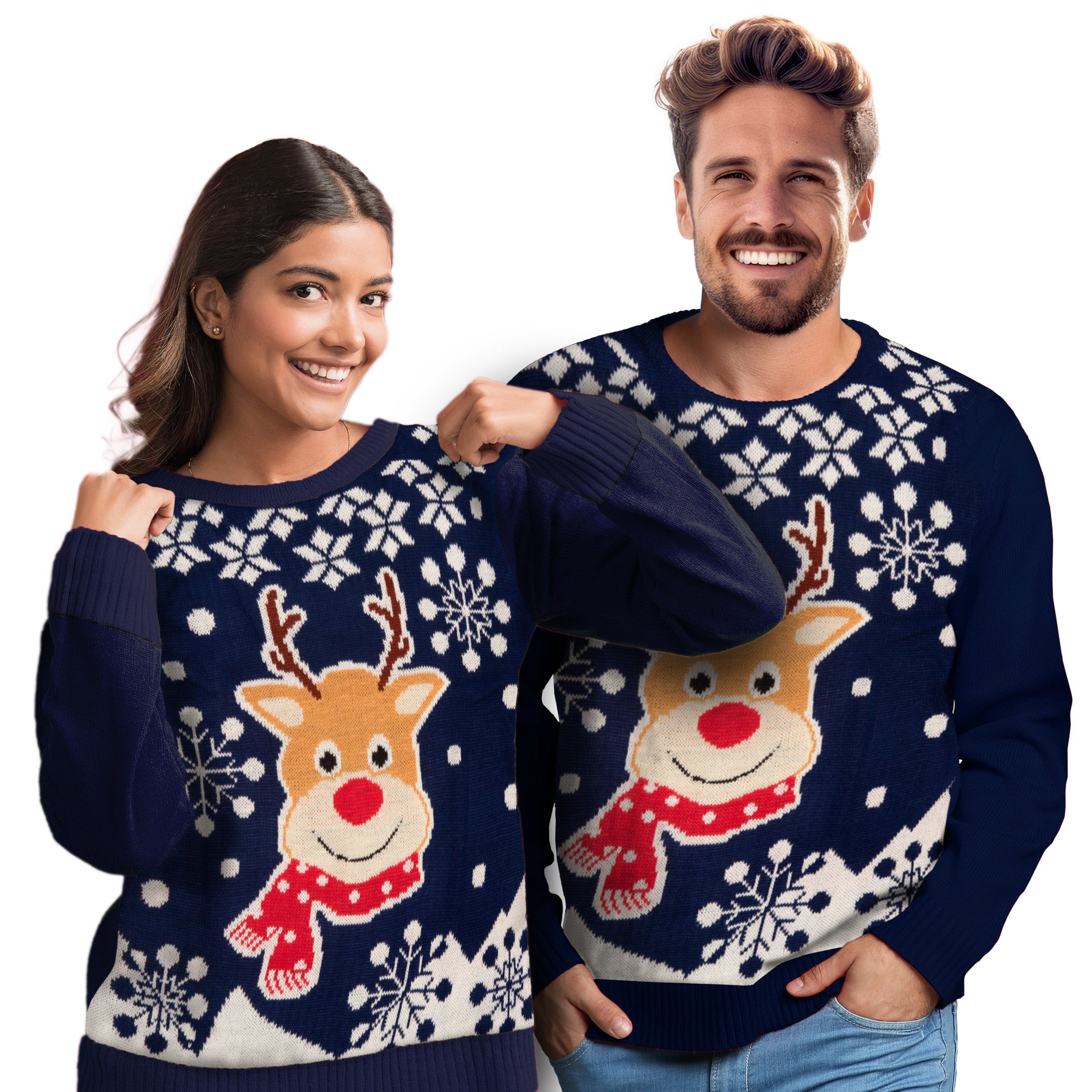 United Labels® Weihnachtspullover Winterpullover - Rentiere Ugly Sweater Unisex Blau