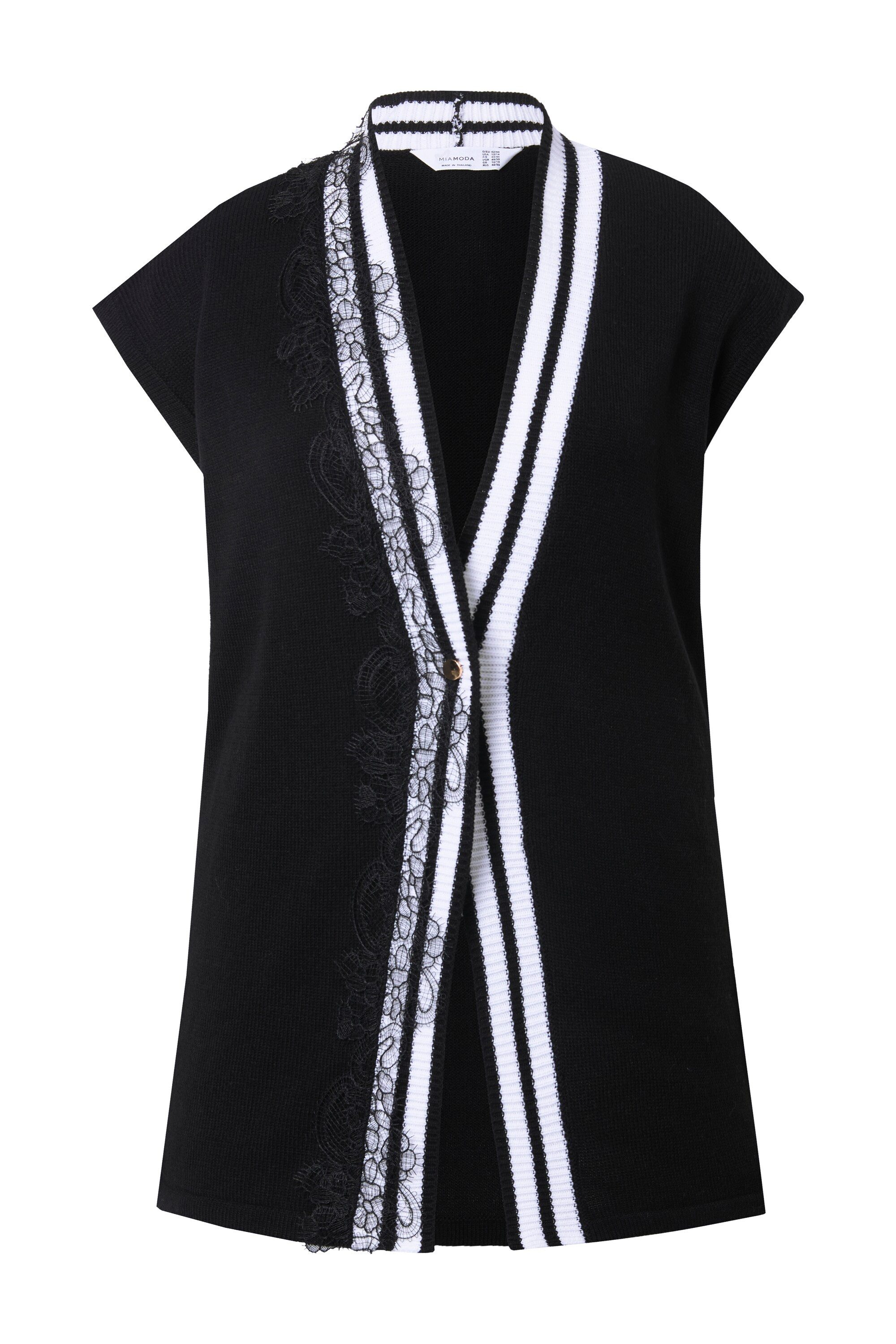 Strickjacke Strickweste Straight Fit Spitzenband und Streifen