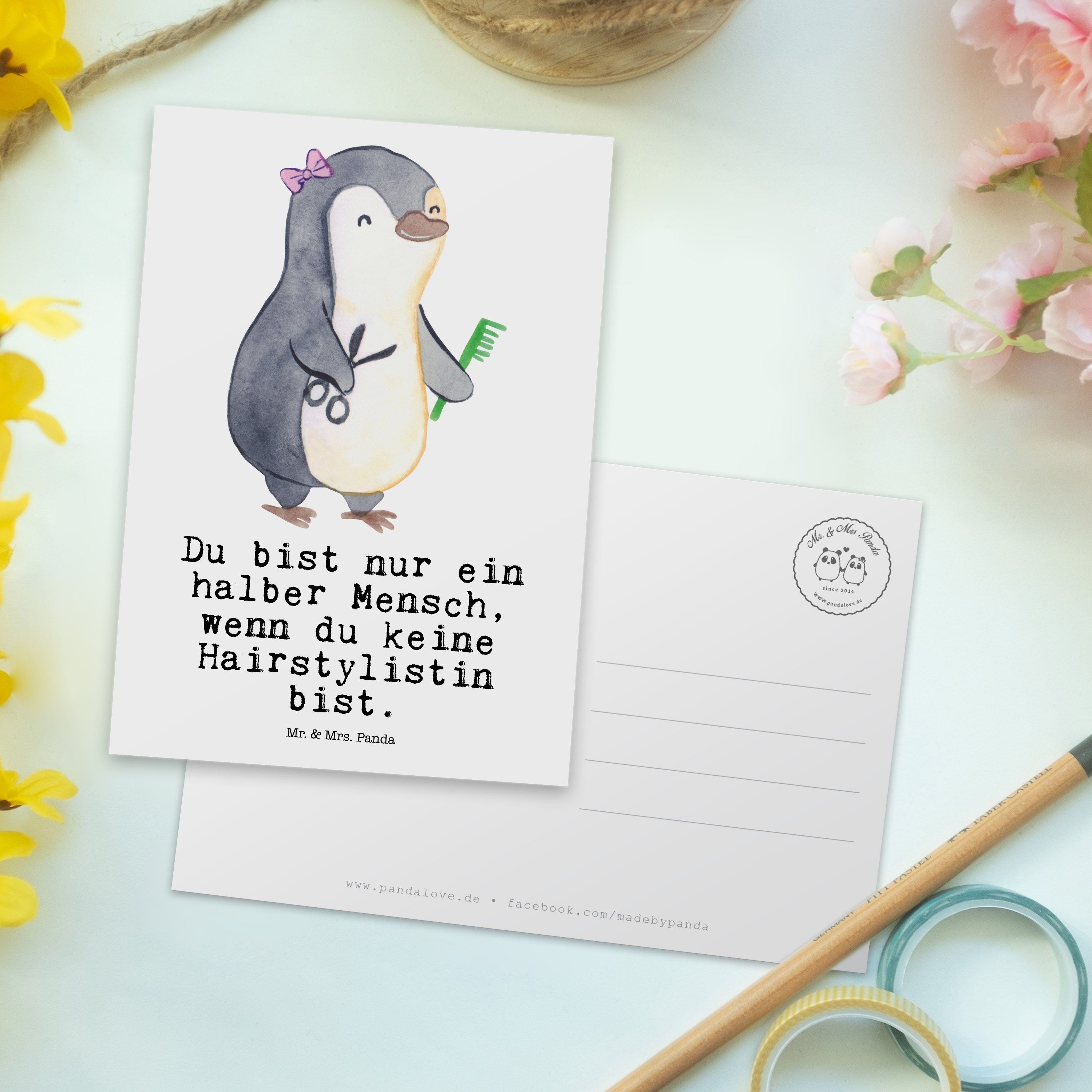 - Haare Mr. ab, Arbe Panda Hairstylistin & Dankeskarte, Weiß Mrs. Geschenk, Postkarte - mit Herz