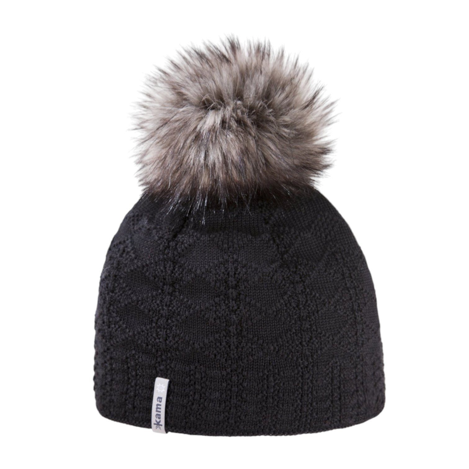 Strickmütze (Bommel) A109 Merino - Damen schwarz - 1 Stück