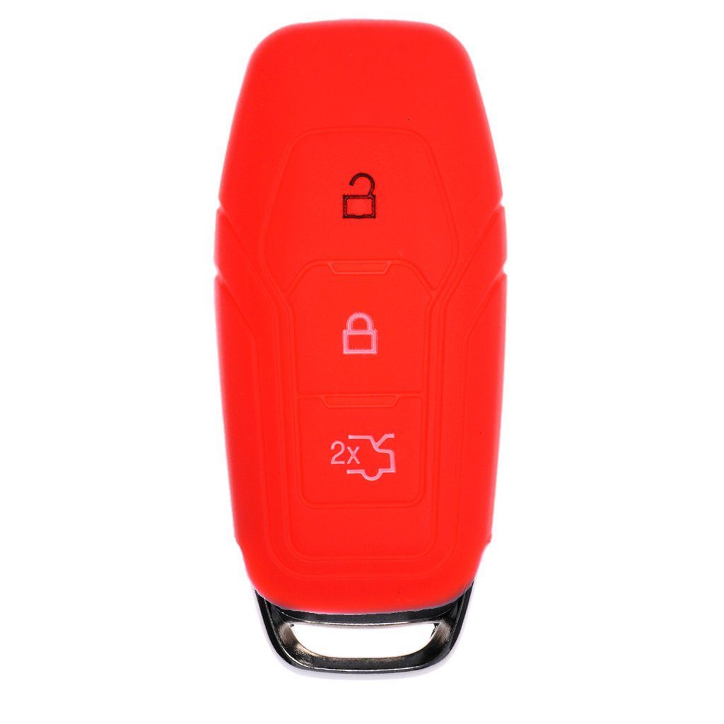 mt-key Schlüsseltasche Autoschlüssel Softcase Silikon Schutzhülle Rot, für Ford Mustang Mondeo V Turnier Fiesta Focus Galaxy Kuga 3 Tasten