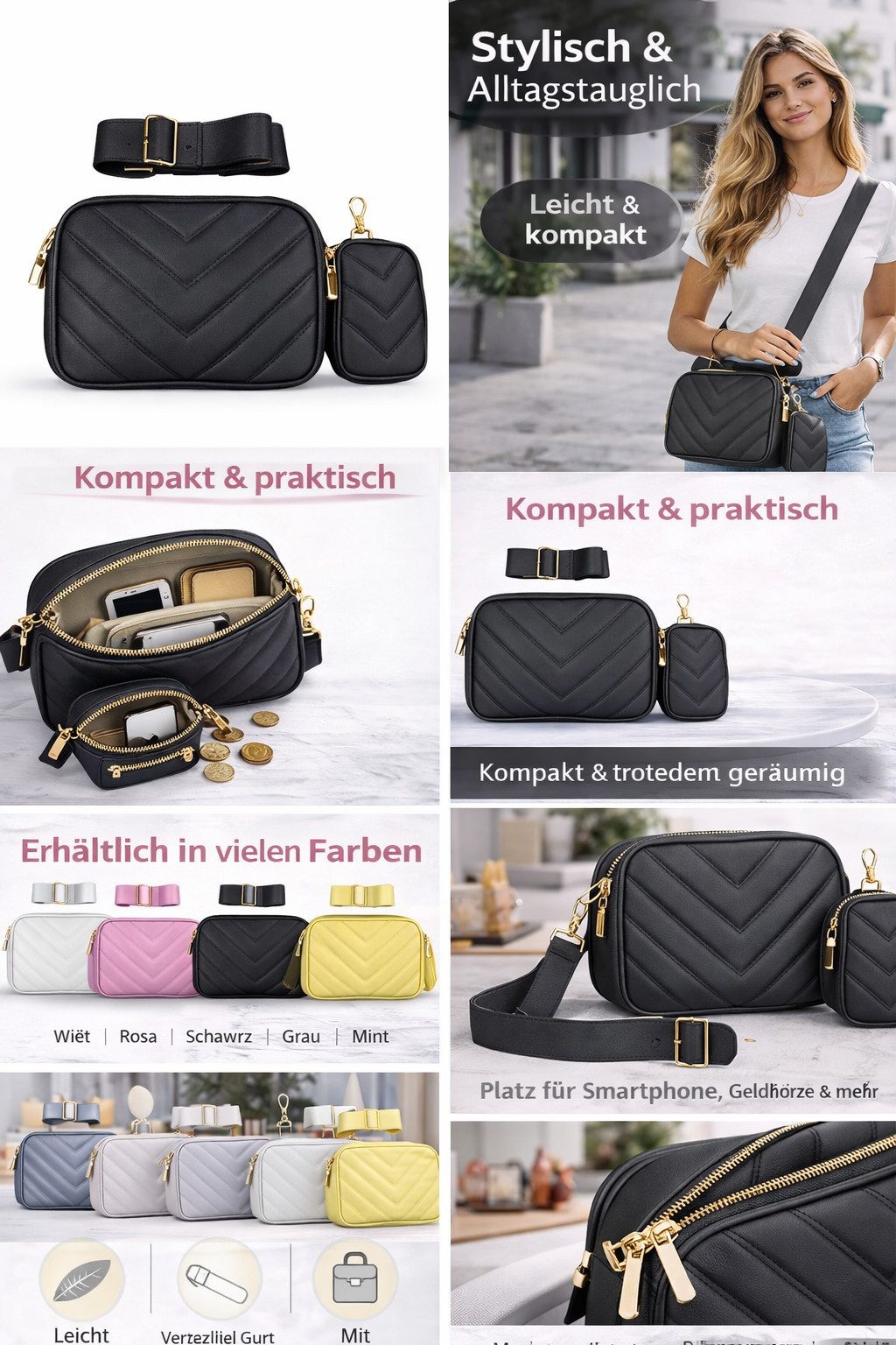 Antonio Freizeitrucksack Damen Umhängetasche m. Münzbeutel Crossbody Bag modische City Tasche