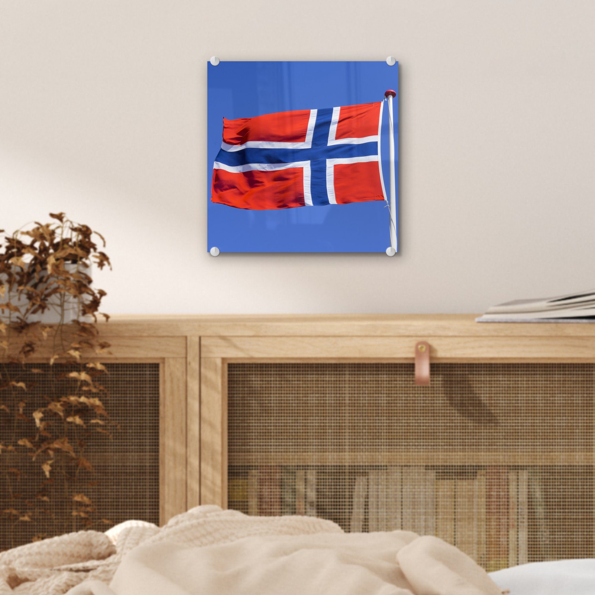 MuchoWow Acrylglasbild (1 blauen Foto Bilder Wanddekoration Glas auf auf Norwegische Wandbild Himmel, Flagge - St), Glasbilder am - - Glas