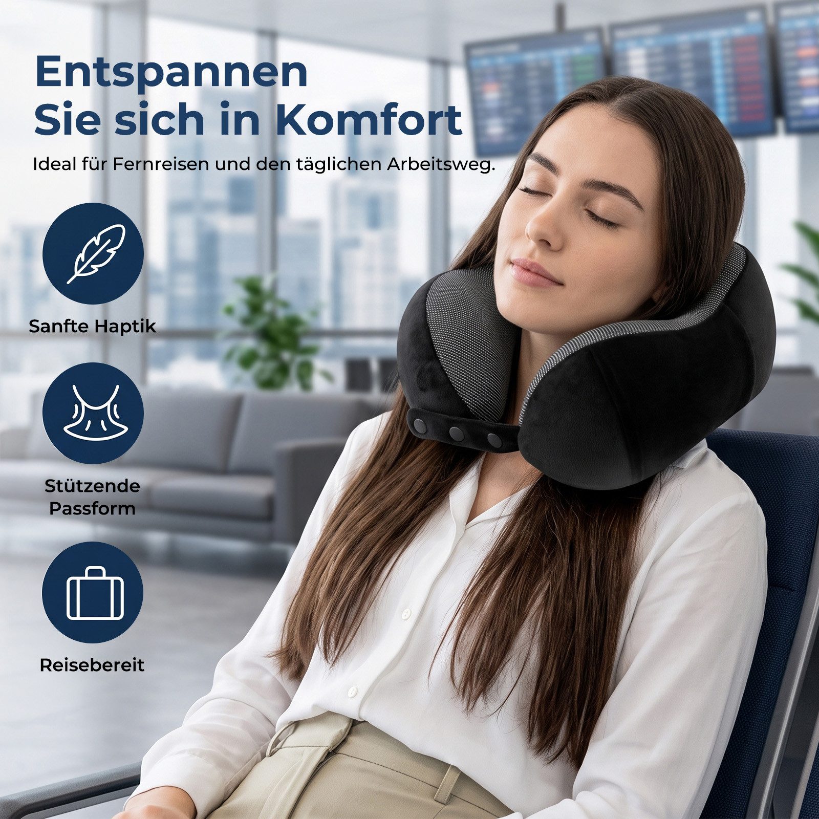AKKEE Nackenhörnchen Nackenkissen aus Memory-Schaum, Reisekissen für Flugzeuge, mit Schlafmaske