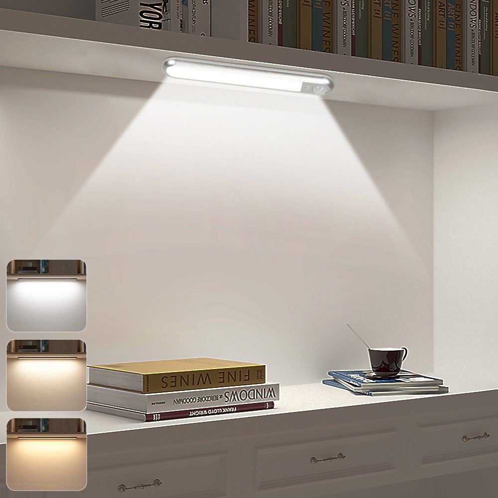 Rosnek LED Lichtleiste Bewegungsmelder, wiederaufladbar, dimmbar, für Schrank Flur, Kaltweiß, Warmweiß, Naturweiß, Treppe Küche Deko, magnetisch