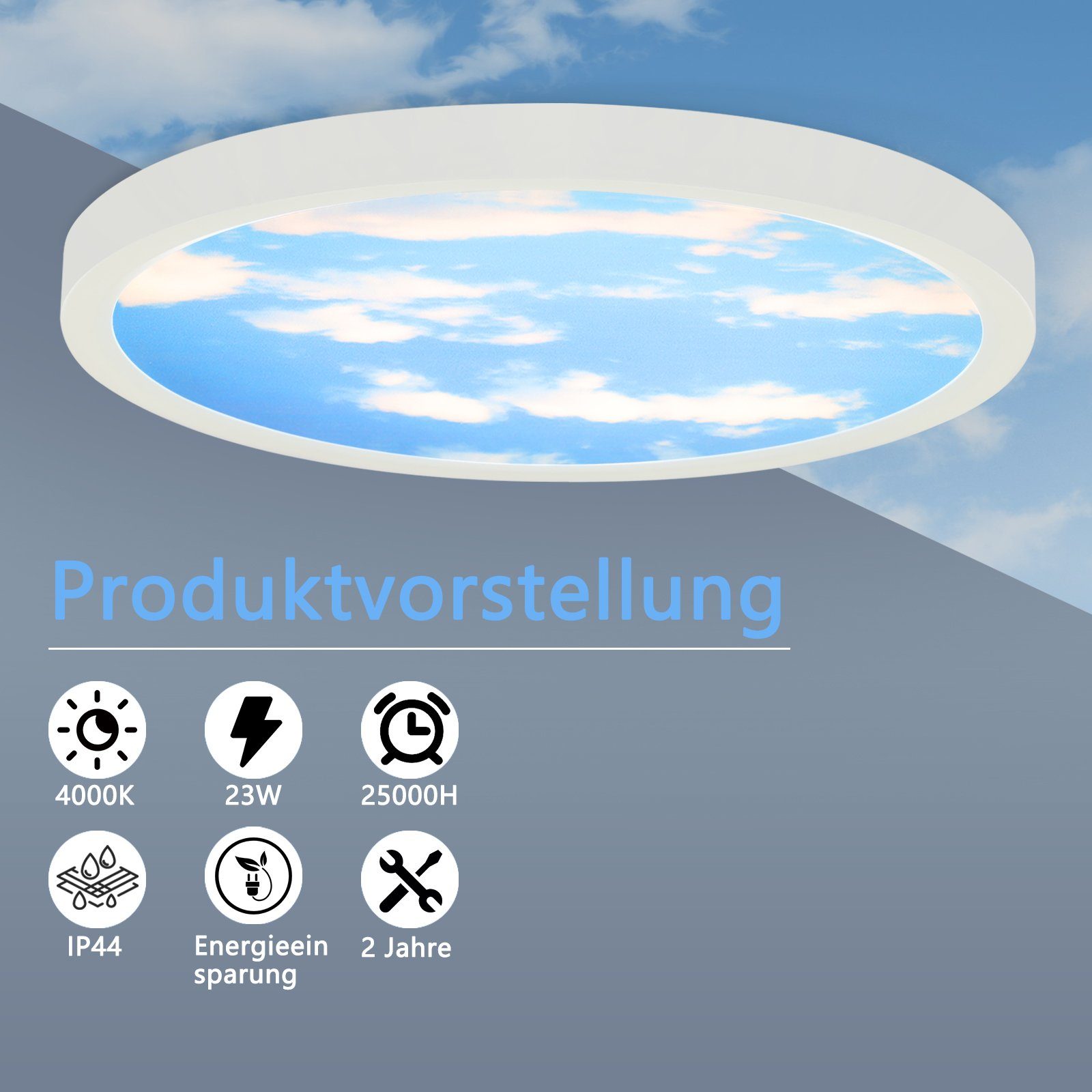 Rund Badezimmer Himmel LED 23W Neutralweiß Nicht Design, Dimmbar, fest 23cm integriert, 4000k, Bad ZMH IP44, - Deckenleuchte LED Flach