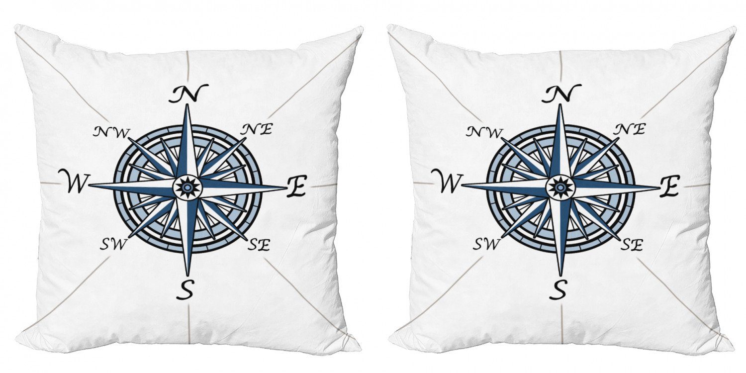 Kissenbezüge Modern Accent Doppelseitiger Digitaldruck, Abakuhaus (2 Stück), Kompass Sea Farbe Marine-Entwurf