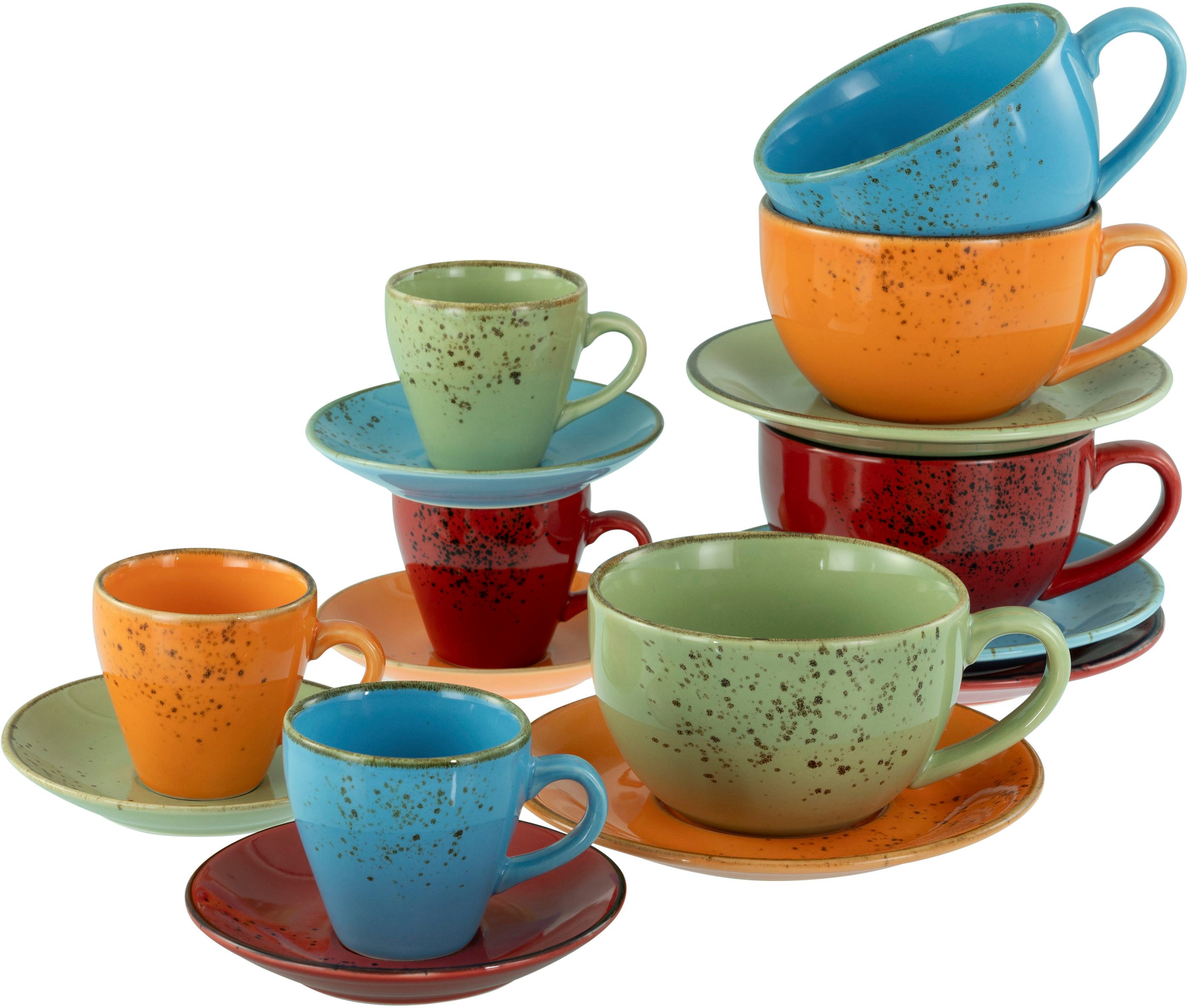 CreaTable Tasse Nature Collection, Tassen-Set 16-tlg., 16-tlg., Steinzeug, Naturverbundenes Design, Einzigartige Oberfläche