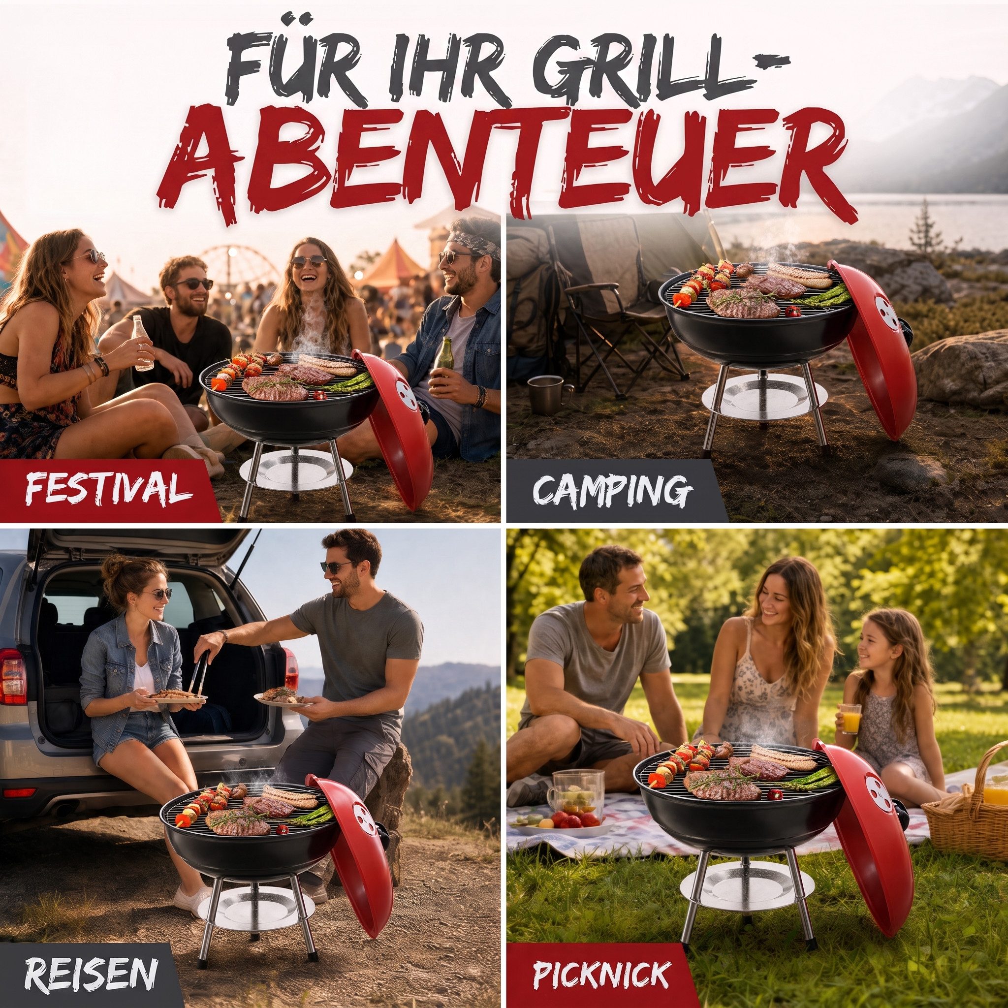 Goods+Gadgets Standgrill GOODS+GADGETS Mini Kugelgrill Campinggrill - Holzkohle BBQ Edelstahl, Camping Holzkohle-Grill Tischgrill