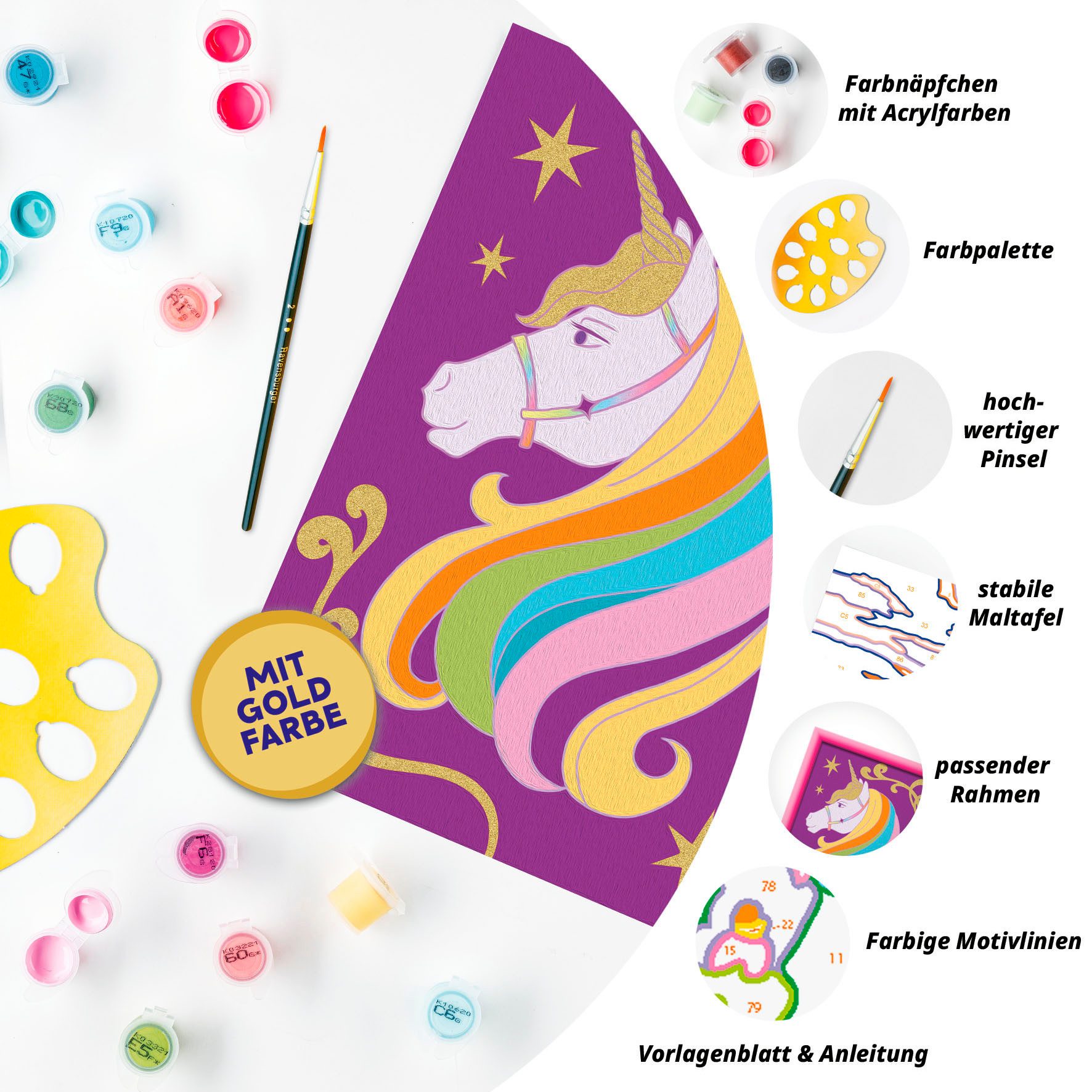 Ravensburger Malen nach Zahlen CreArt, Malen nach Zahlen, Kinder, Unicorn Academy - Wildstar, Made in Europe
