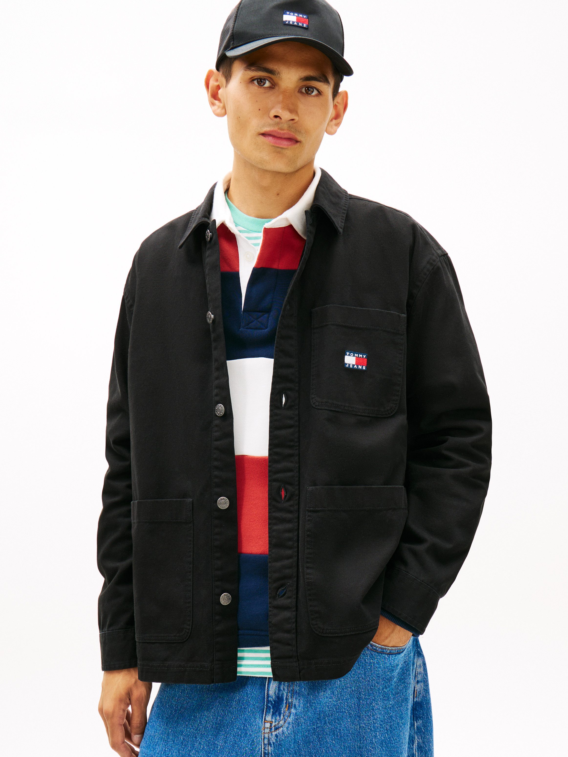 Tommy Jeans Hemdjacke TJM ESSENTIAL OVERSHIRT leicht überschnittene Schultern, halbgespreizter Kragen