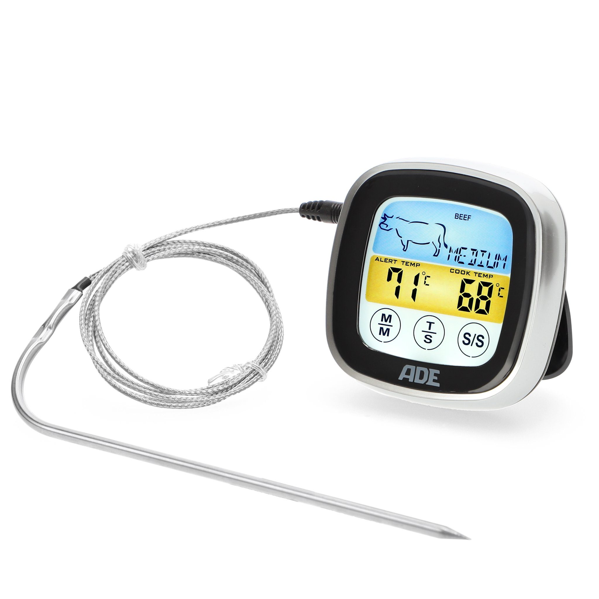 ADE Bratenthermometer BBQ1600, Ofenthermometer mit Farb-Display für den perfekten Garpunkt