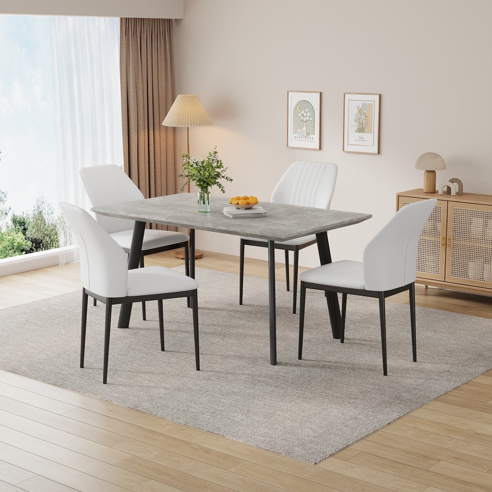Jiexi Essgruppe Tisch- und Stuhlset, Moderner Esstisch (120×73×76 cm) mit 4 Stühlen