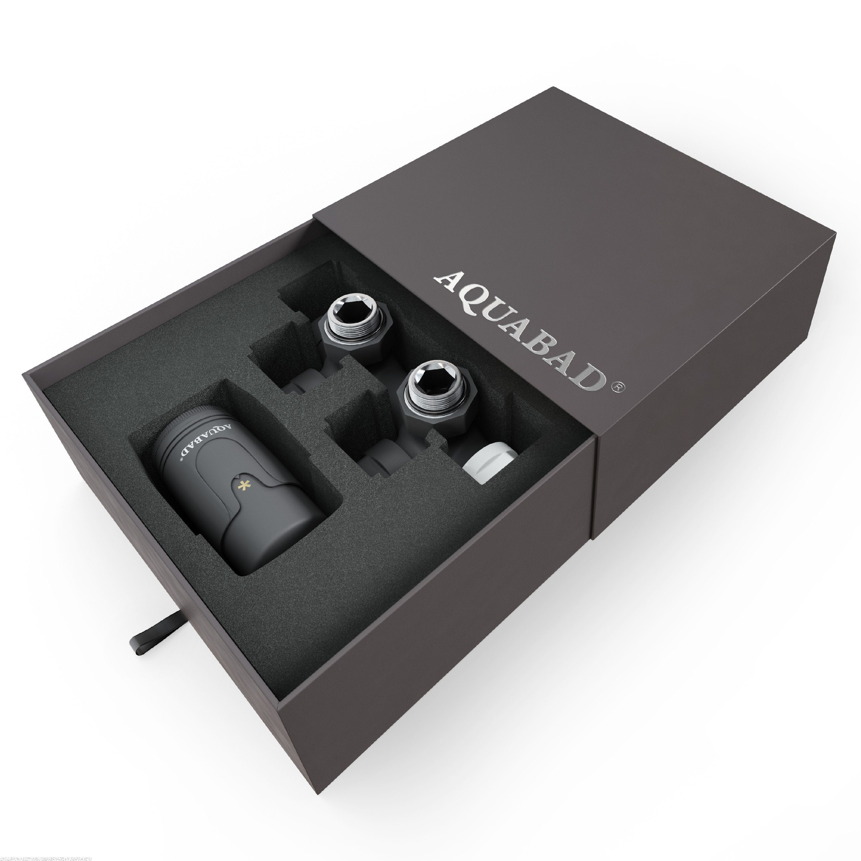 Aquabad® Heizkörperthermostat Anthrazit Eck Anschlussgarnitur 50mm - Mittelanschluss, Multiblock