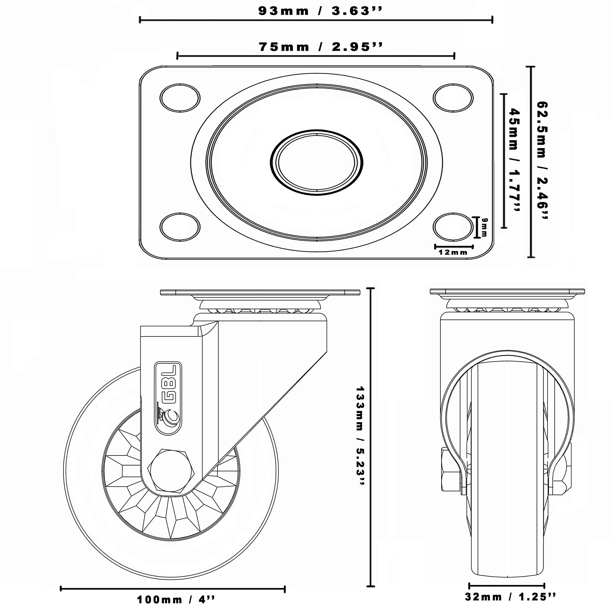 Möbelrolle Schwerlast Möbelrollen Hochbelastbare 100mm, GBL 100mm 600KG Wheels Caster 4 Möbelrollen Lenkrollen