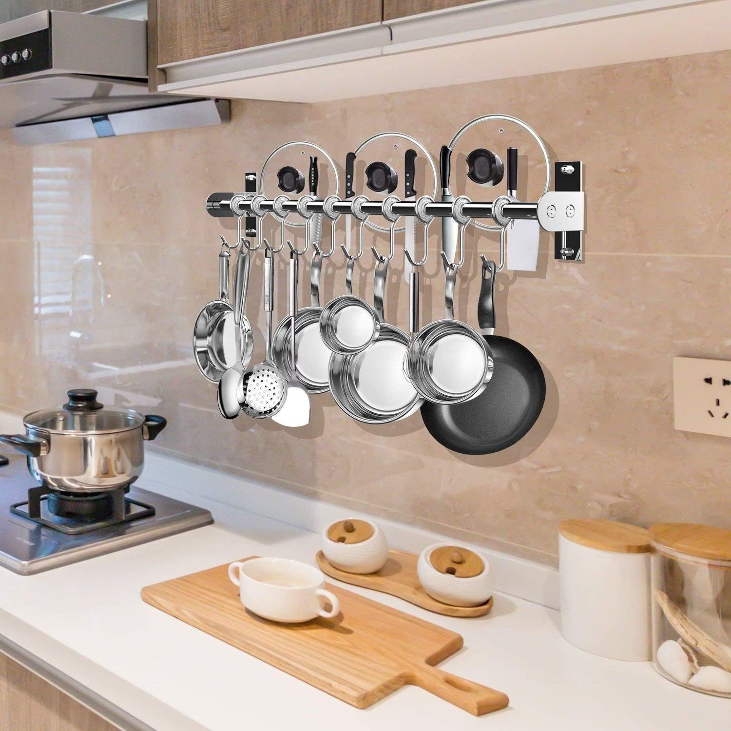 SURFOU Hakenleiste Küche Doppelte Edelstahlstange Küchenleiste mit 12 Haken günstig online kaufen