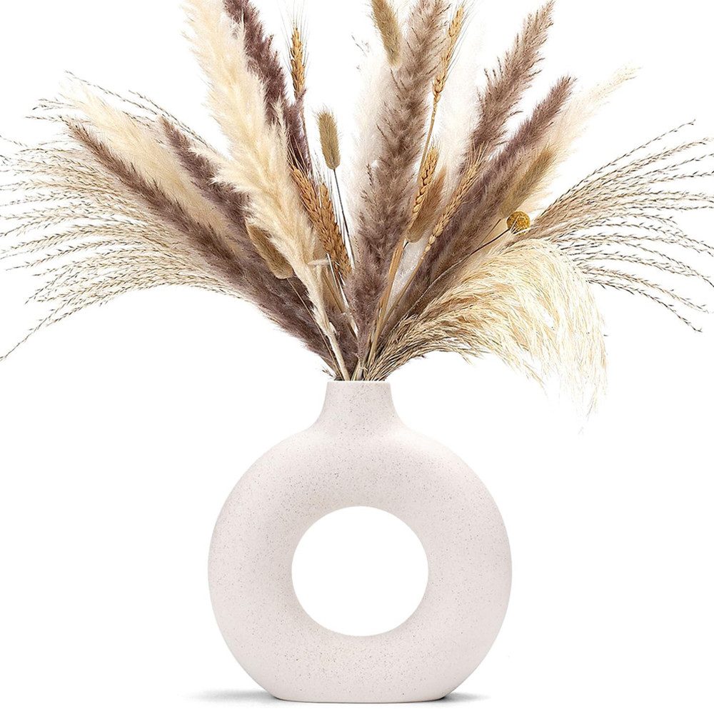 TUWENA Tischvase Handmade Vase Für Pampasgras, Donut Keramik Vase, Runde Matte Vasen, Vase Nordic Ring Modern Deko, Wohnzimmer Vasen Für Dekoration Geschenk