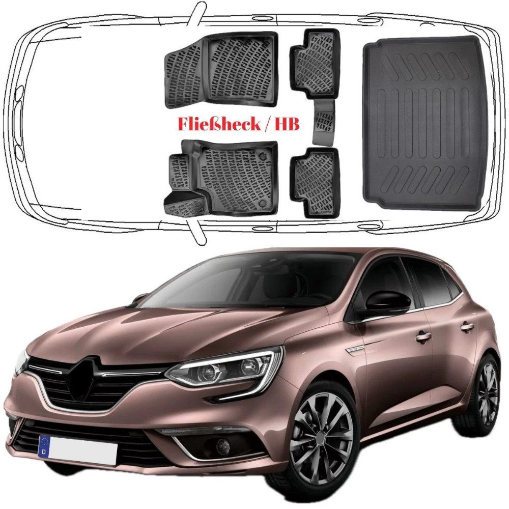 Trimak Passform-Fußmatten Oder Kofferraumwanne Oder Set Renault Megane, Renault Megane IV 2016-2022 Fließheck / HB Fuss & Kofferraummatte