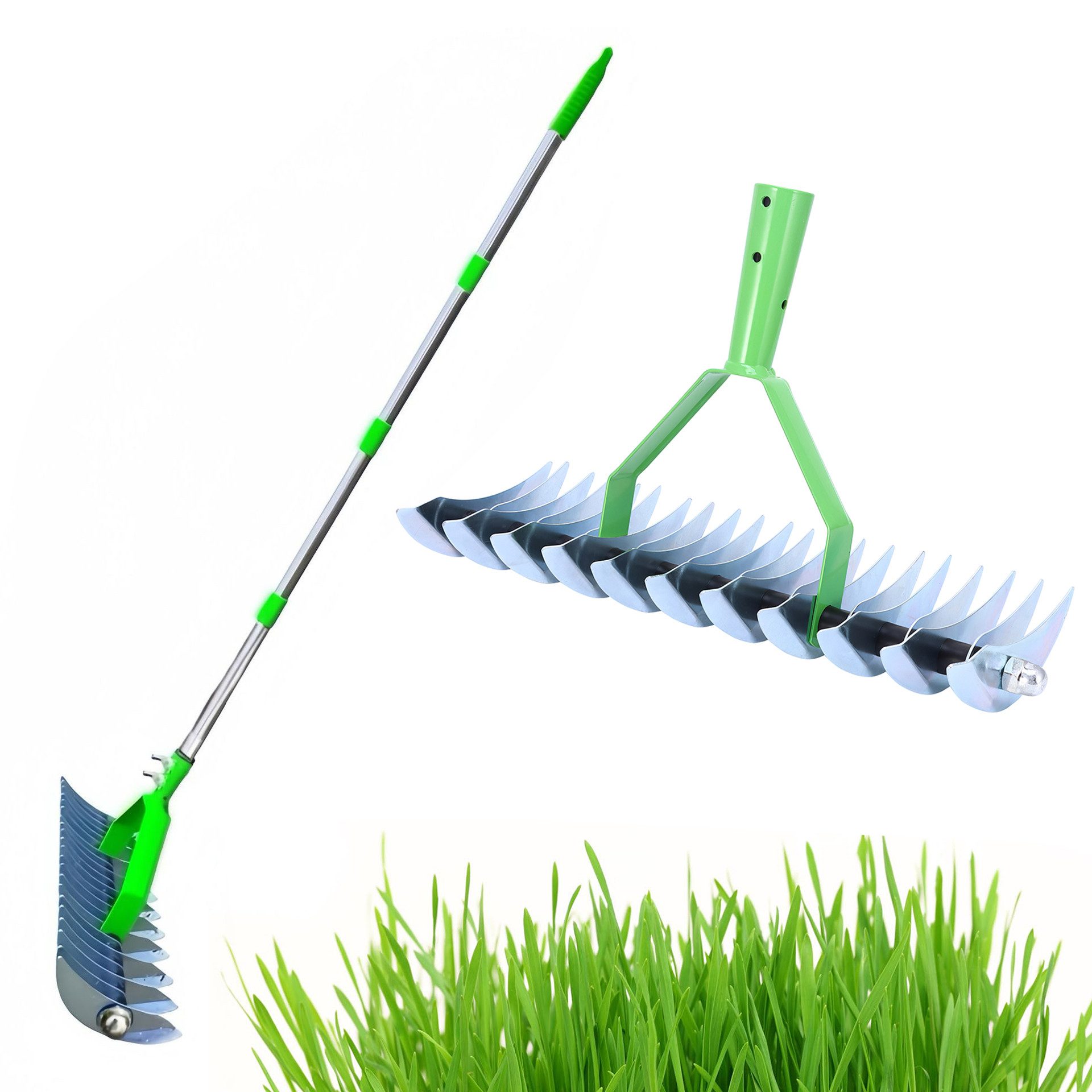 Vertikutierer mit Stiel 170 cm, Rasenlüfter für Garten, Vertikutierrechen